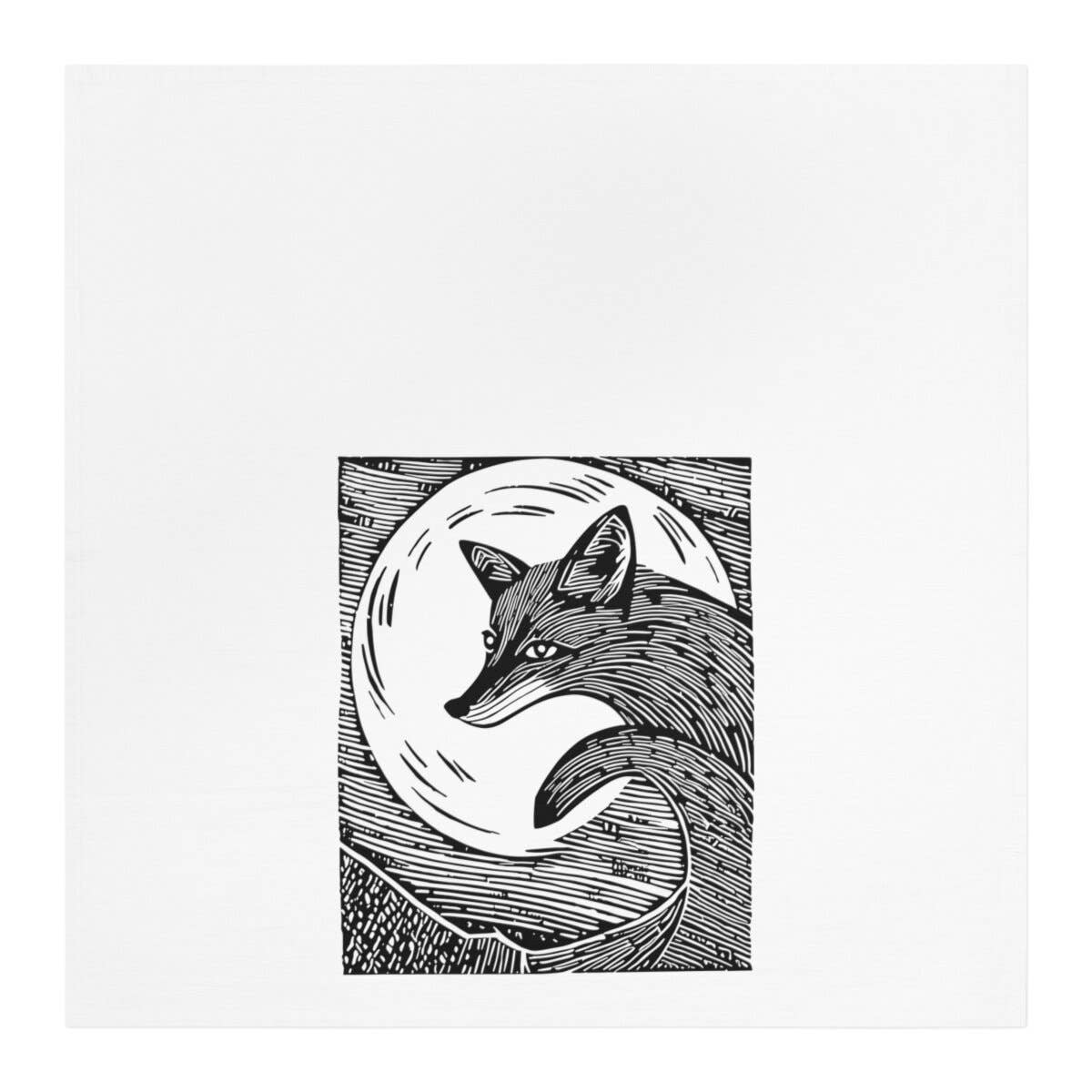 Fox in the Moonlight 100% Cotton Printed Kitchen Tea Towel, photo 2 of 2