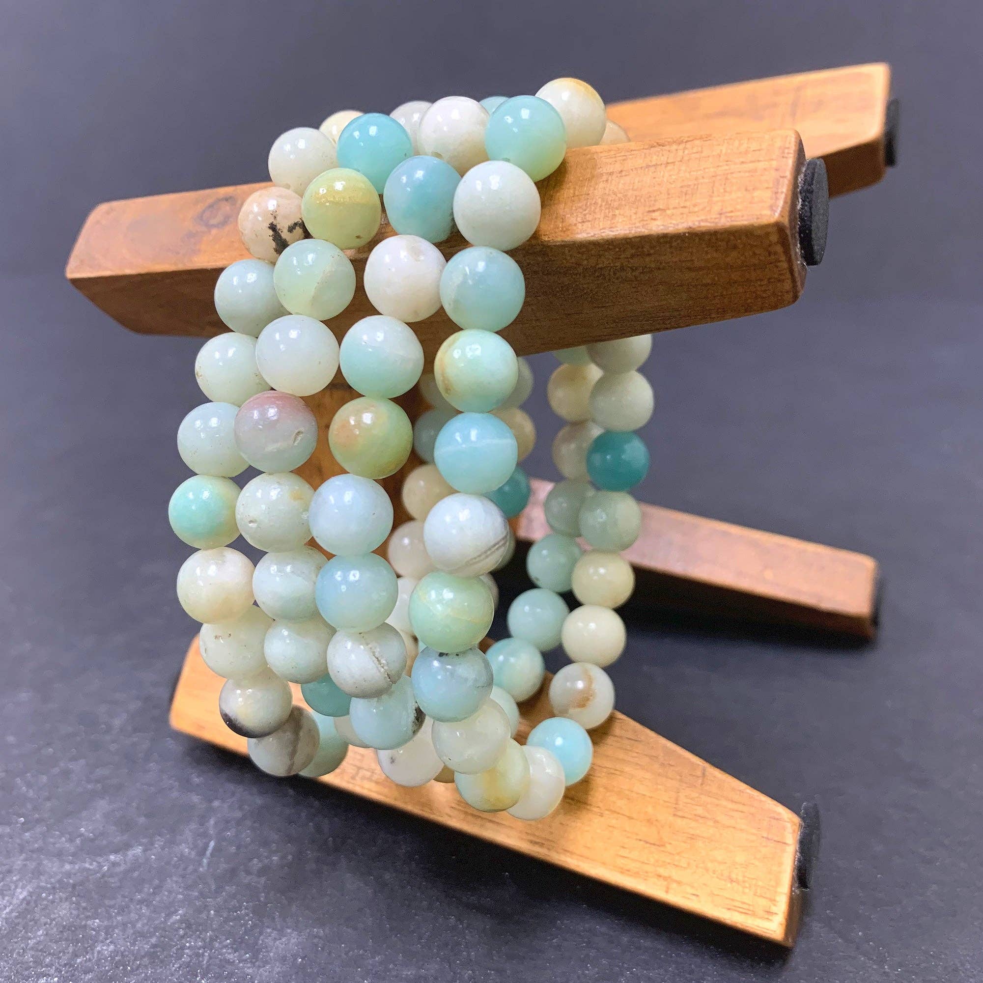 8mm Amazonite Gemstone Unisex Stretch Bracelet, photo 4 of 7
