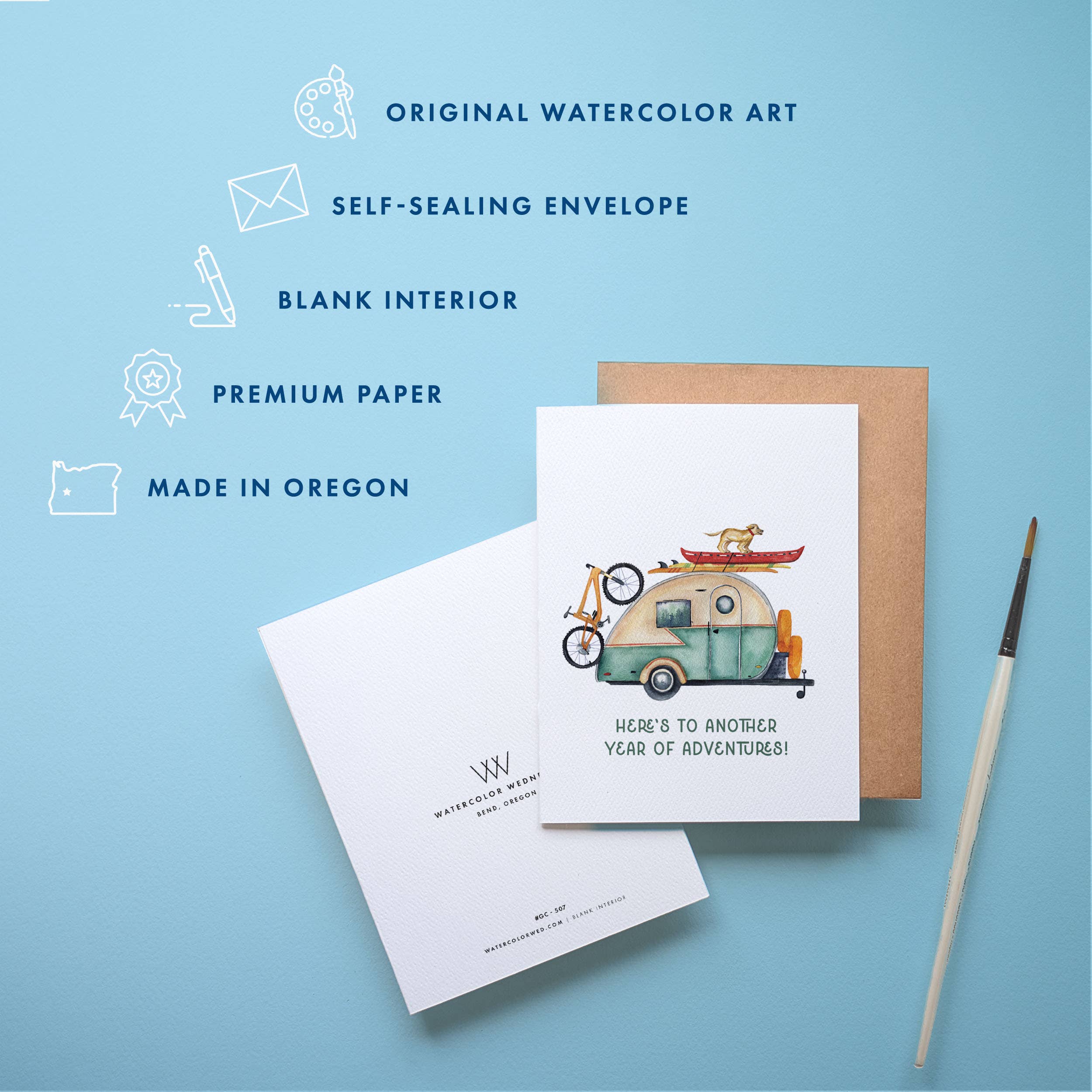 Adventure Birthday Card | Retro Camper Outdoorsy Design: Single Card, photo 2 of 4