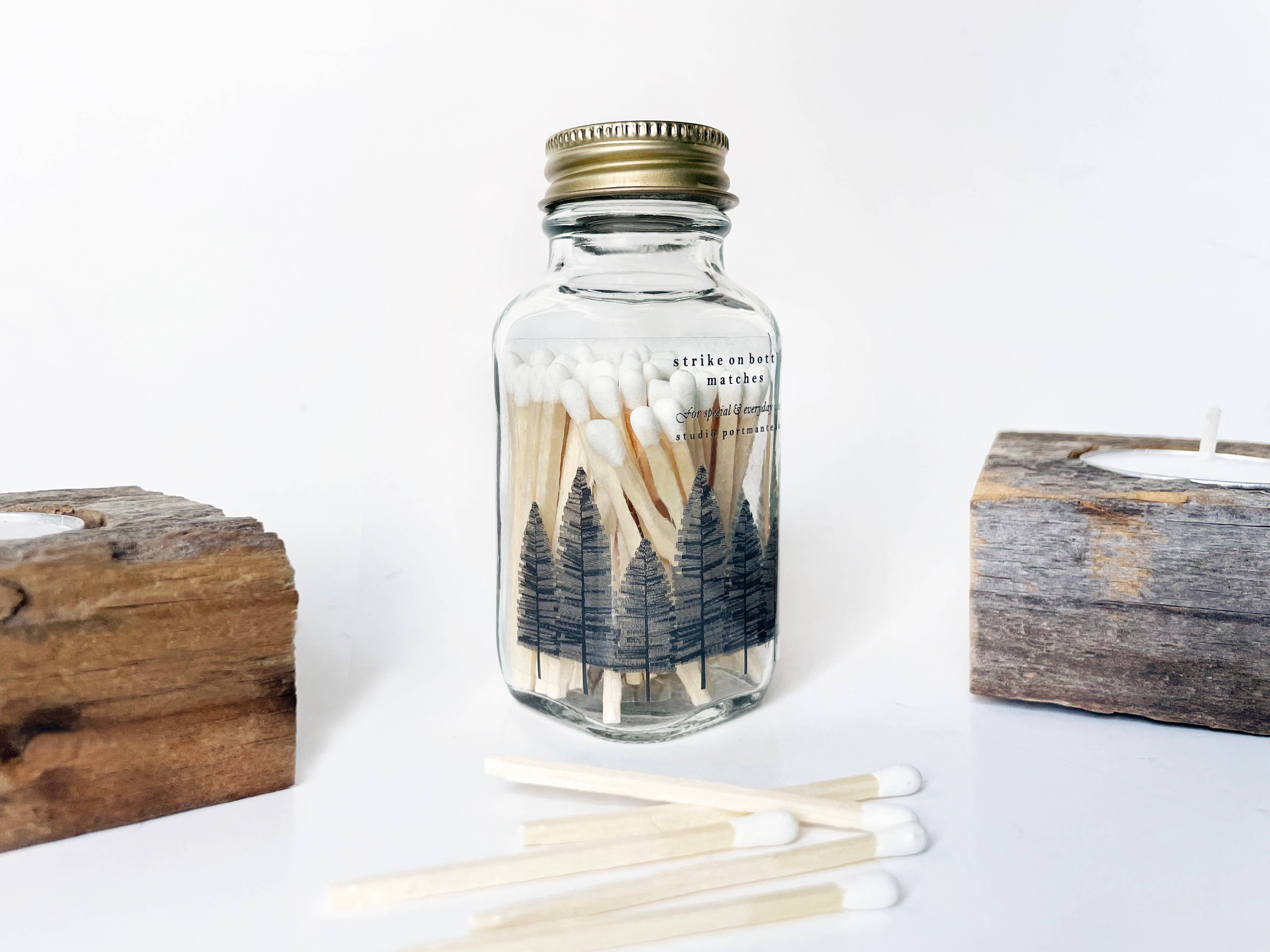 Noble Fir Trees 2" White Match Jar | Match Holder Home Decor: Black, photo 3 of 8