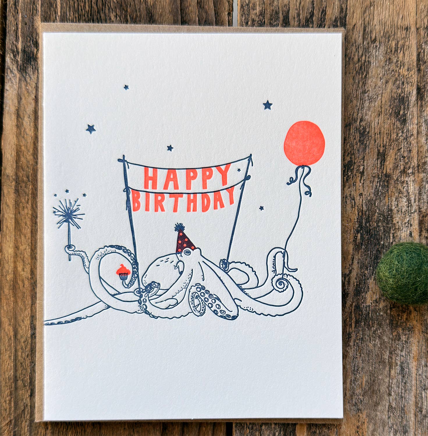 Happy Birthday Octopus Letterpress Card, photo 1 of 3