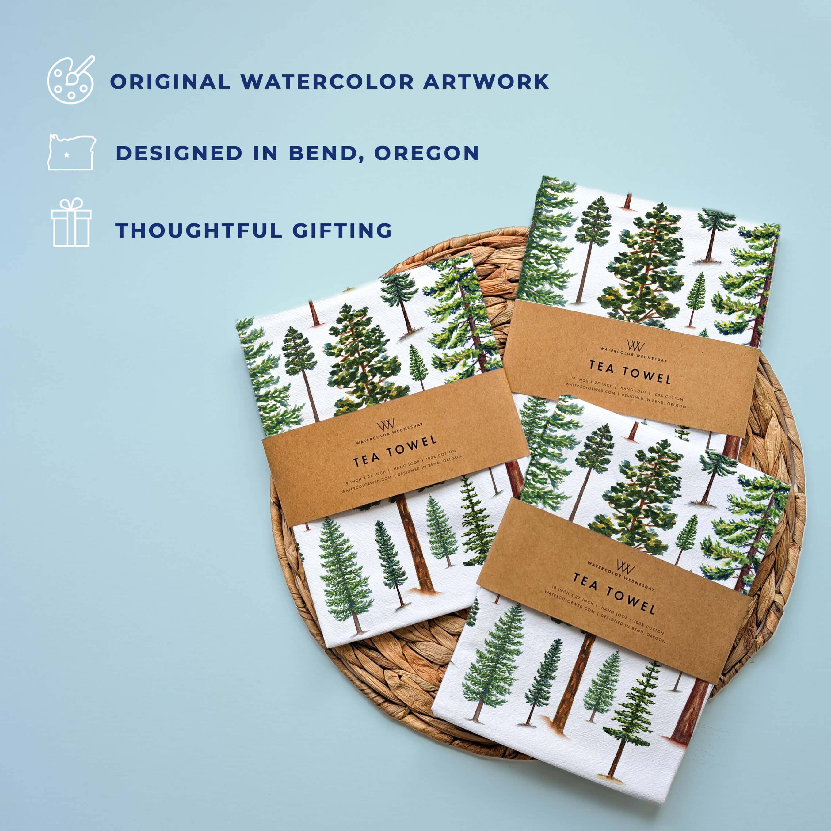 Evergreen Trees Tea Towel | Nature Kitchen Towel, photo 4 of 5
