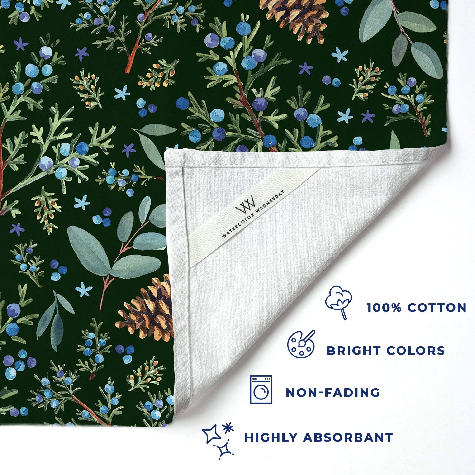 Winter Juniper Tea Towel | Holiday Botanical Kitchen Decor, photo 2 of 6