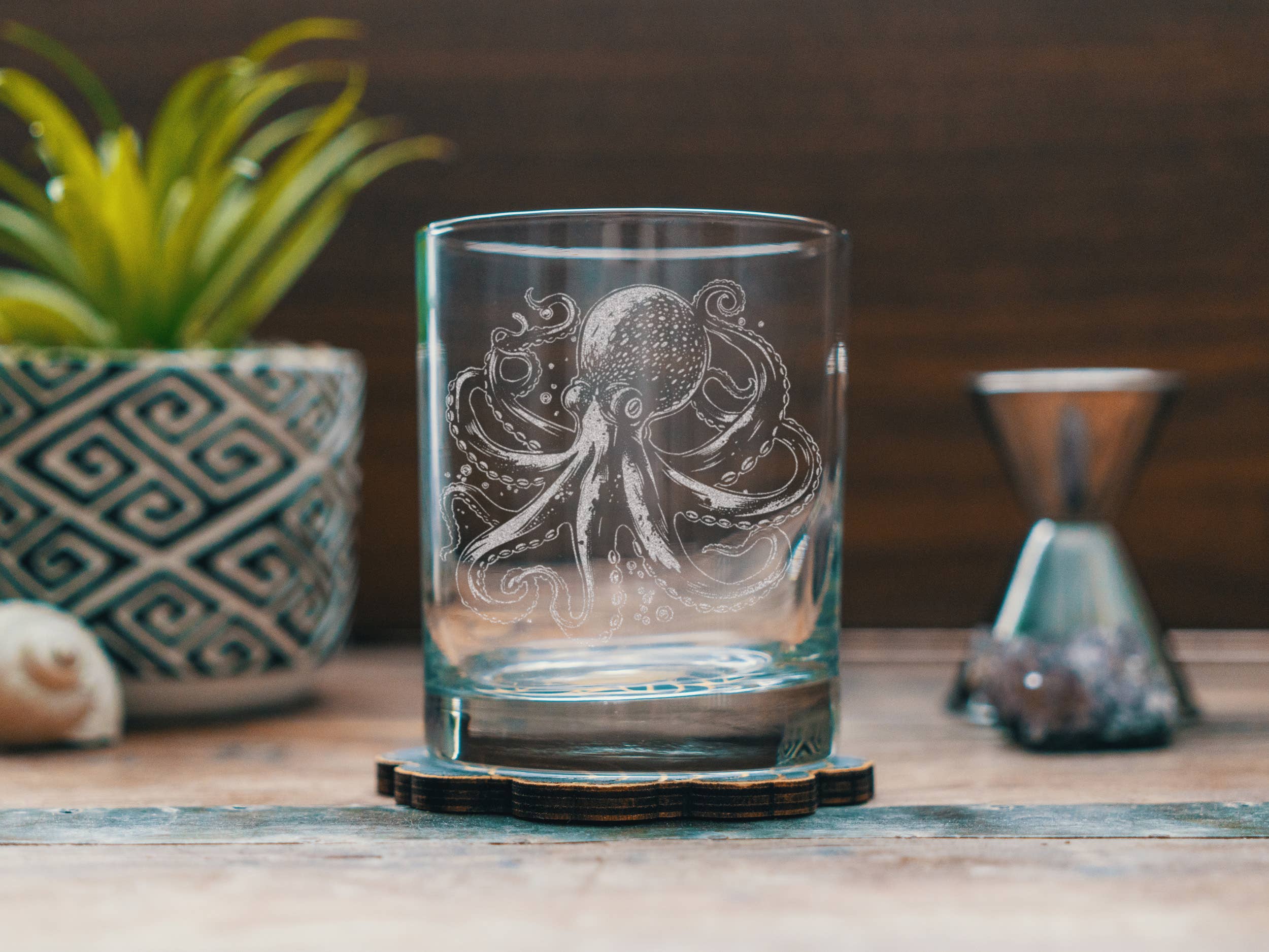 Octopus Etched Drinking Glasses: Old Fashion ~ 12 oz, photo 1 of 5