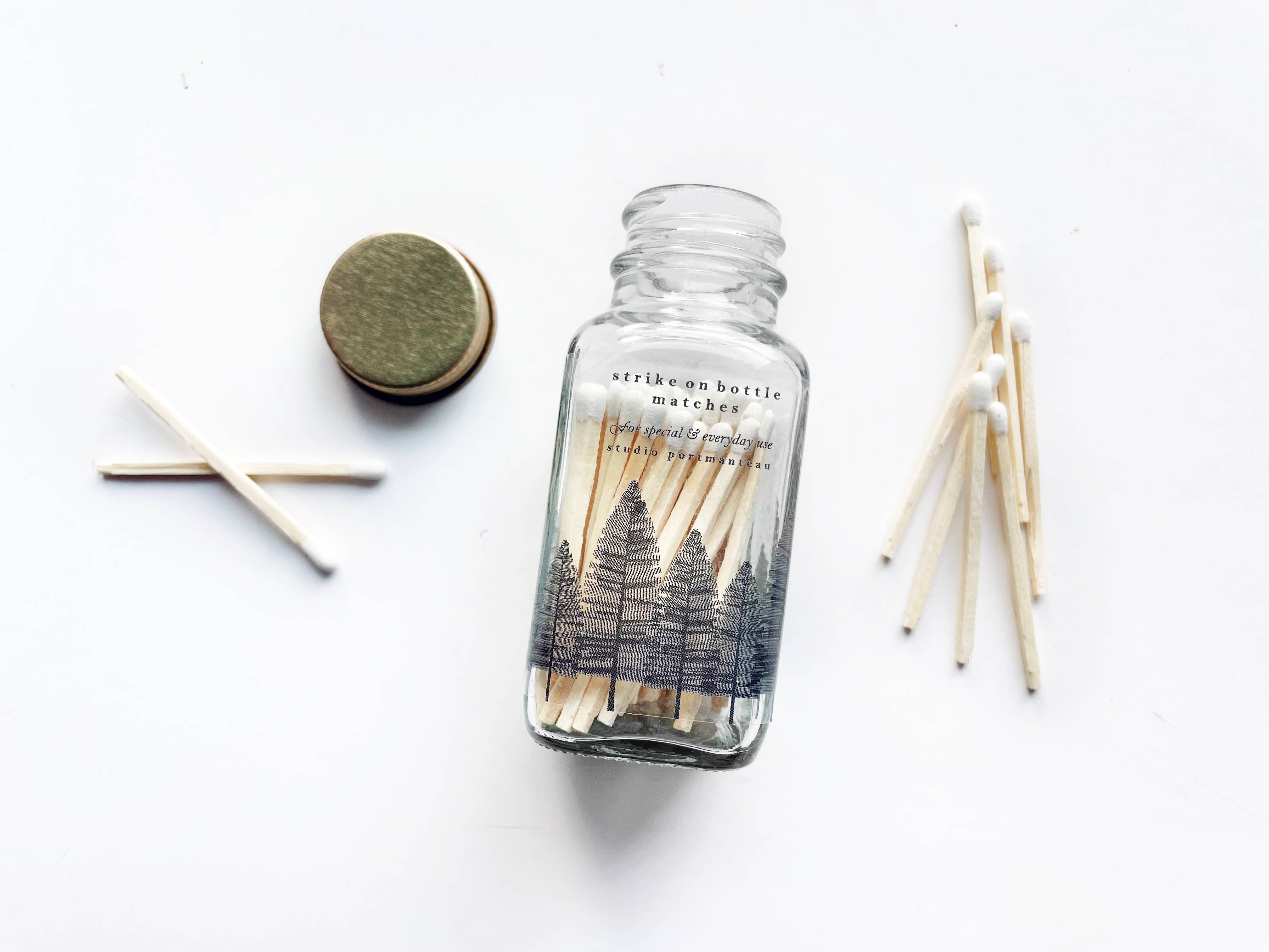 Noble Fir Trees 2" White Match Jar | Match Holder Home Decor: Black, photo 1 of 8