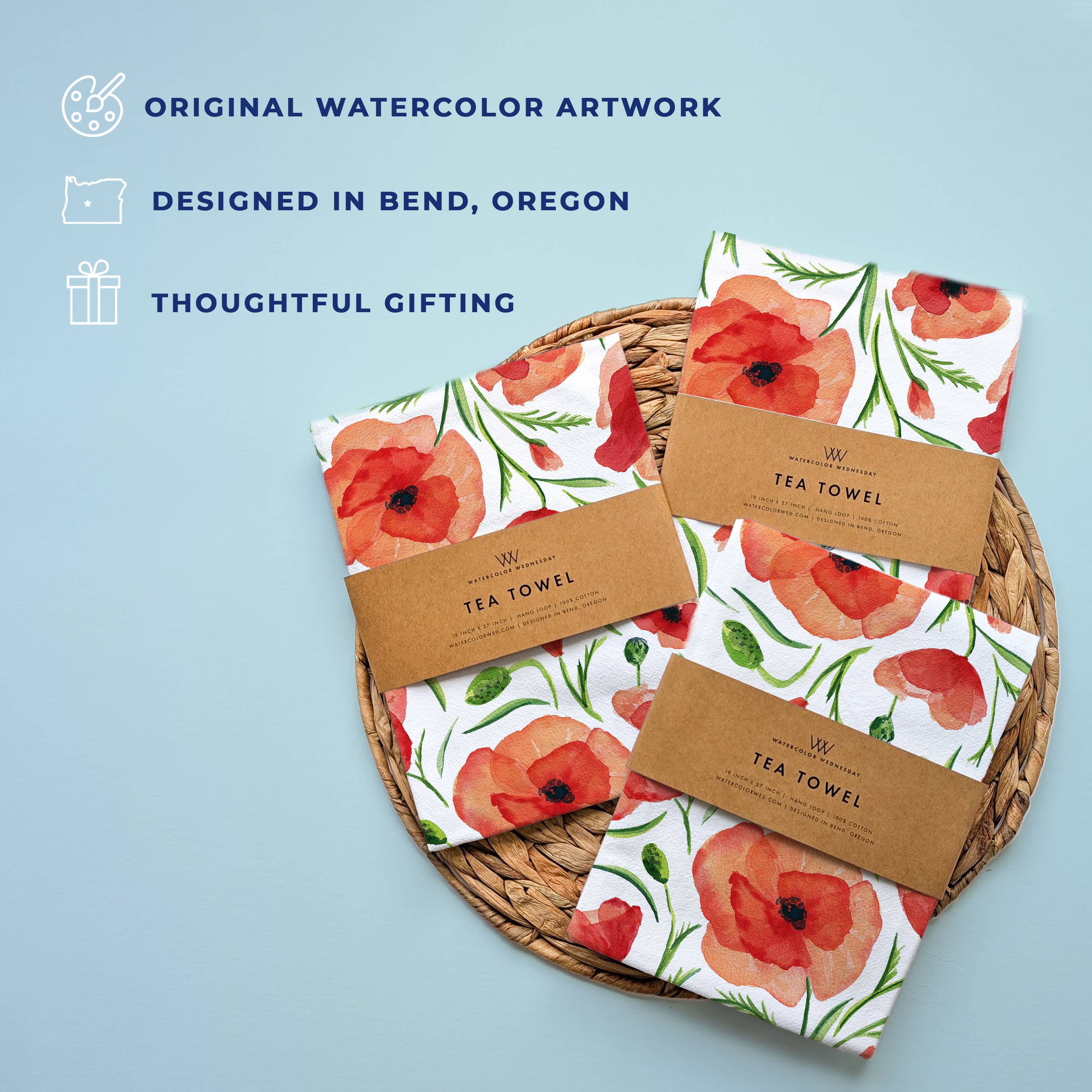 Red Poppy Tea Towel | Watercolor Wildflower Kitchen Towel, photo 4 of 7