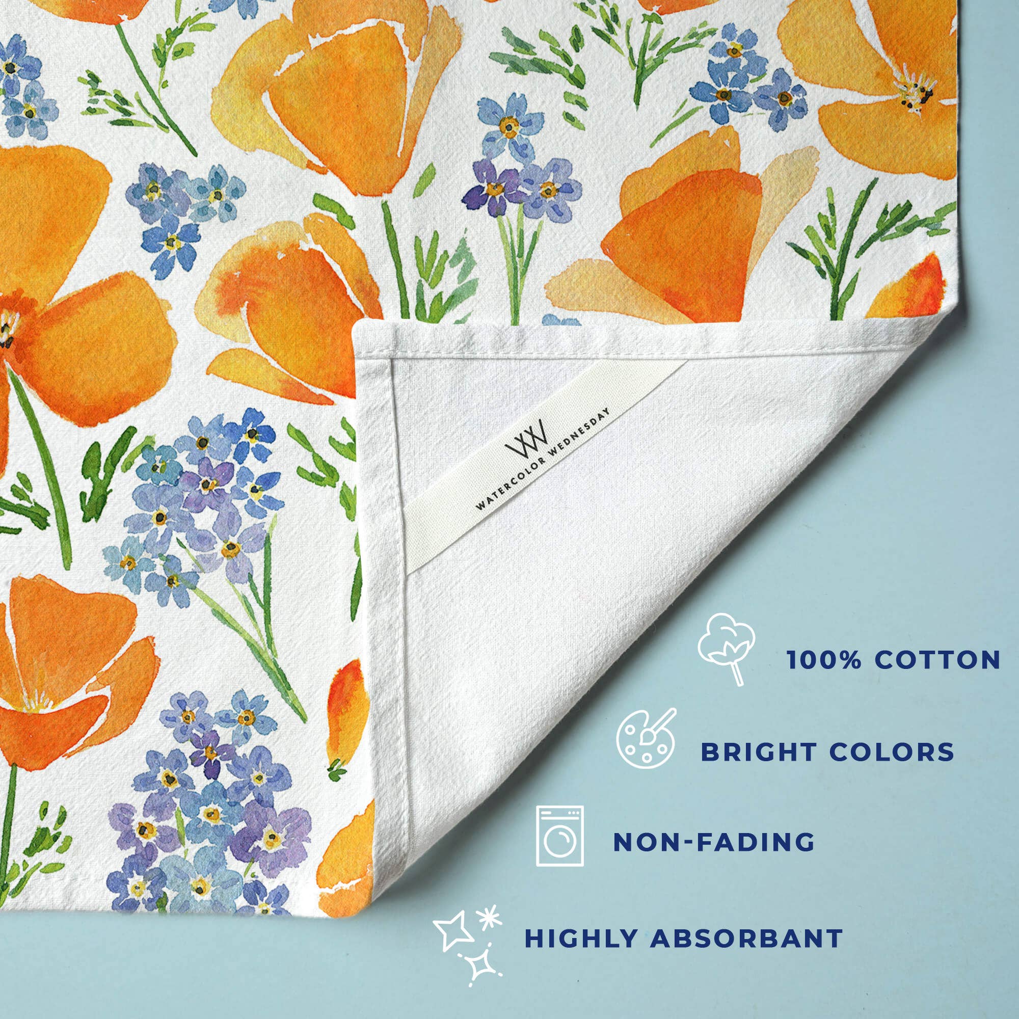 California Poppy Tea Towel | Watercolor Wildflower Floral, photo 3 of 6