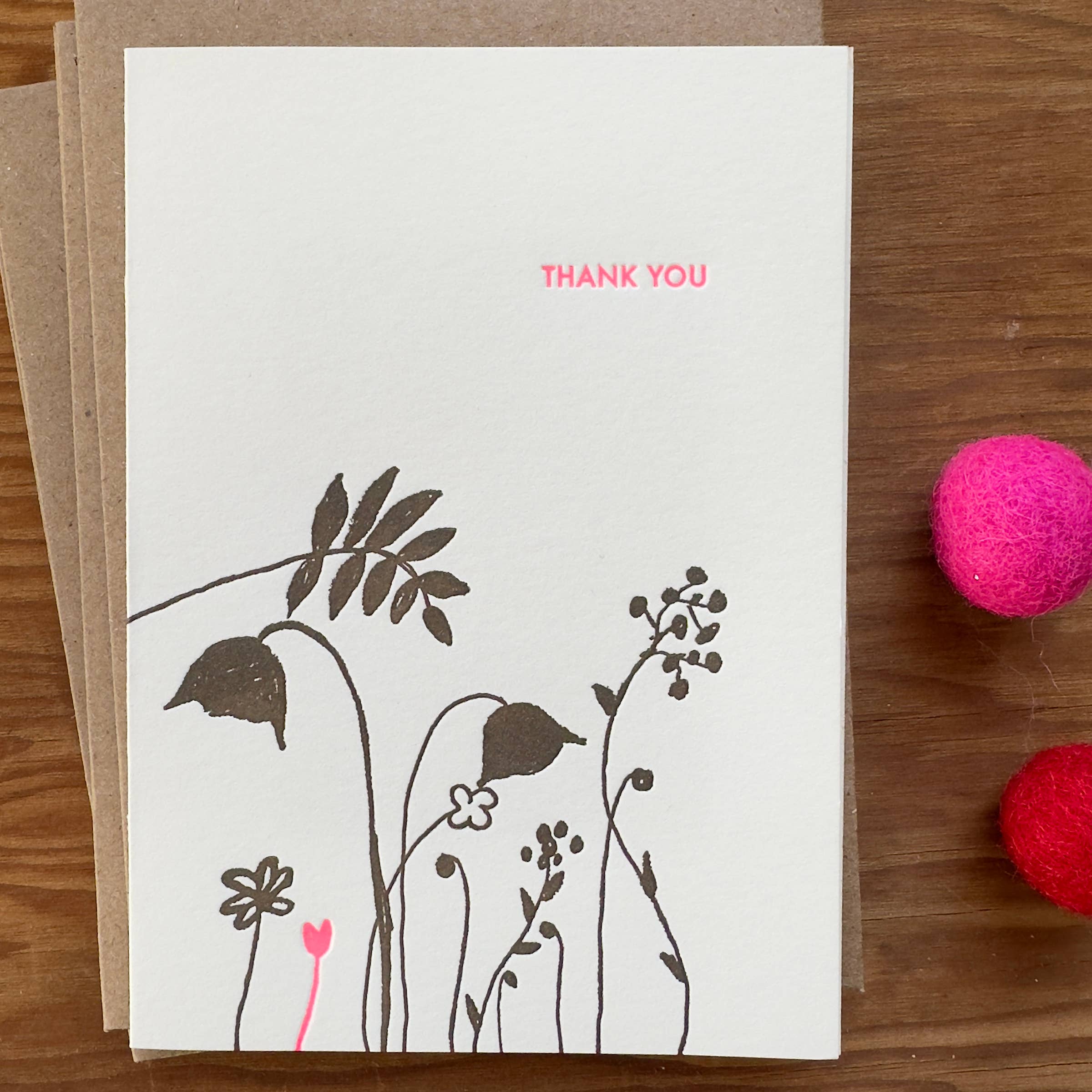 Thank You Letterpress Greeting Card with Flowers, photo 1 of 3