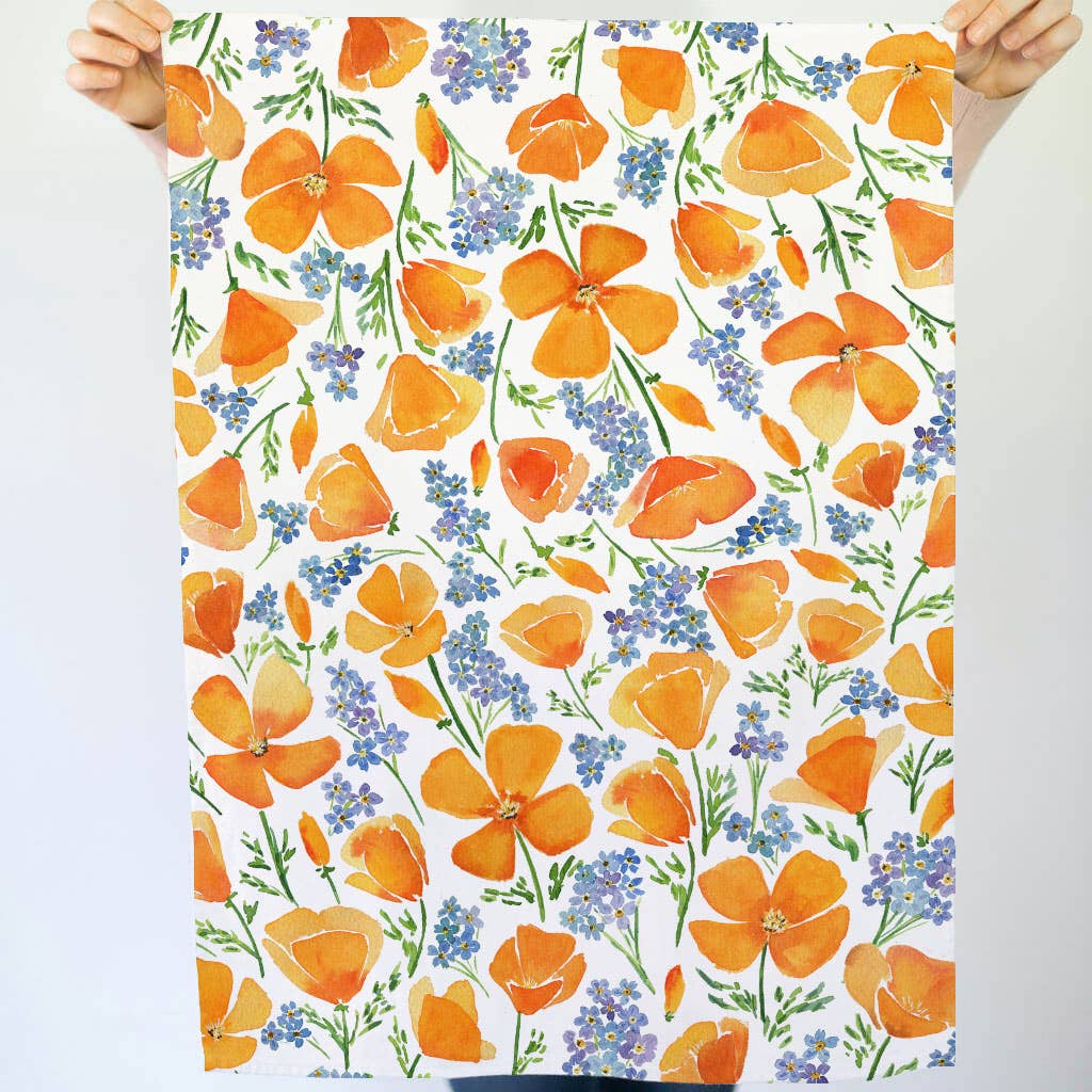 California Poppy Tea Towel | Watercolor Wildflower Floral, photo 5 of 6