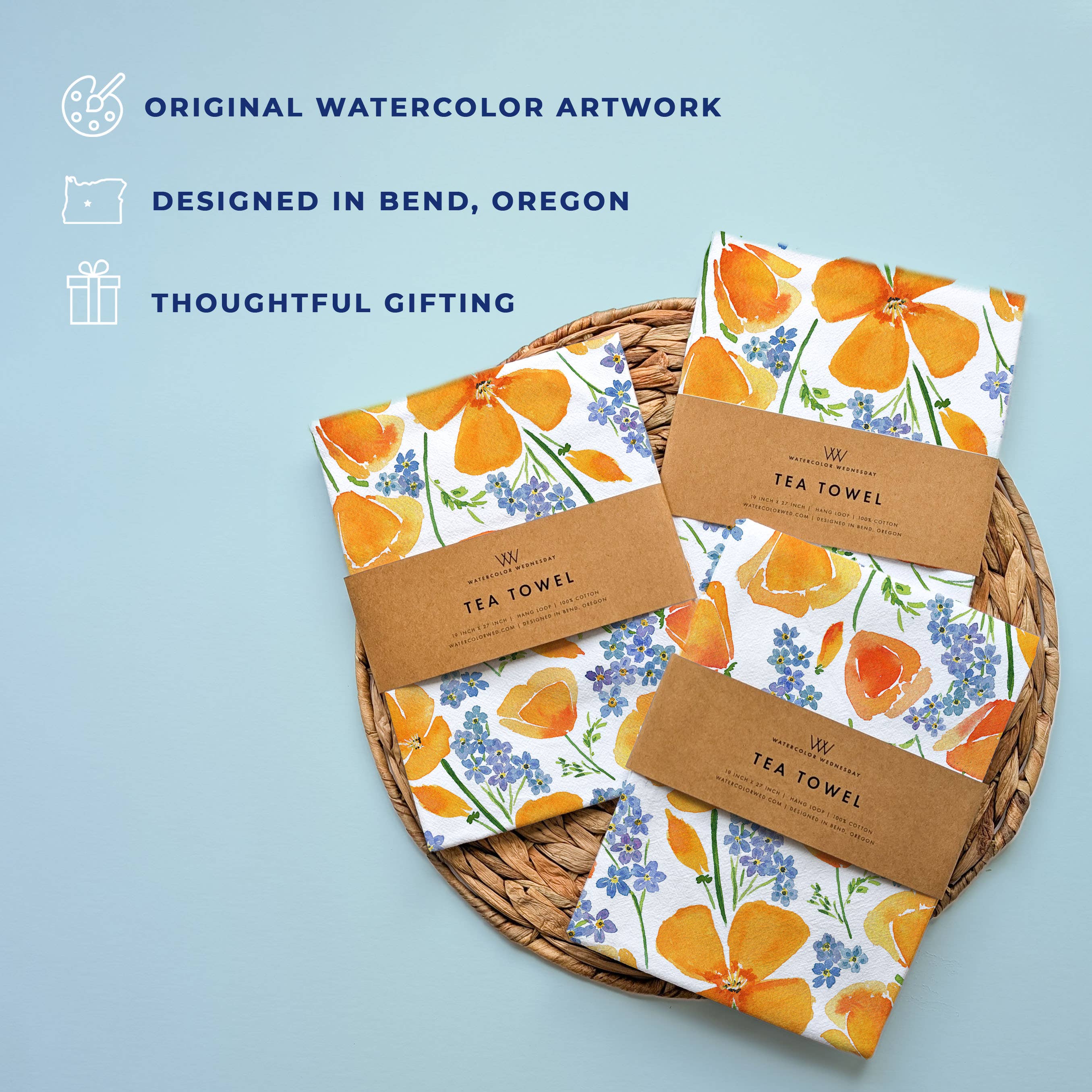 California Poppy Tea Towel | Watercolor Wildflower Floral, photo 4 of 6