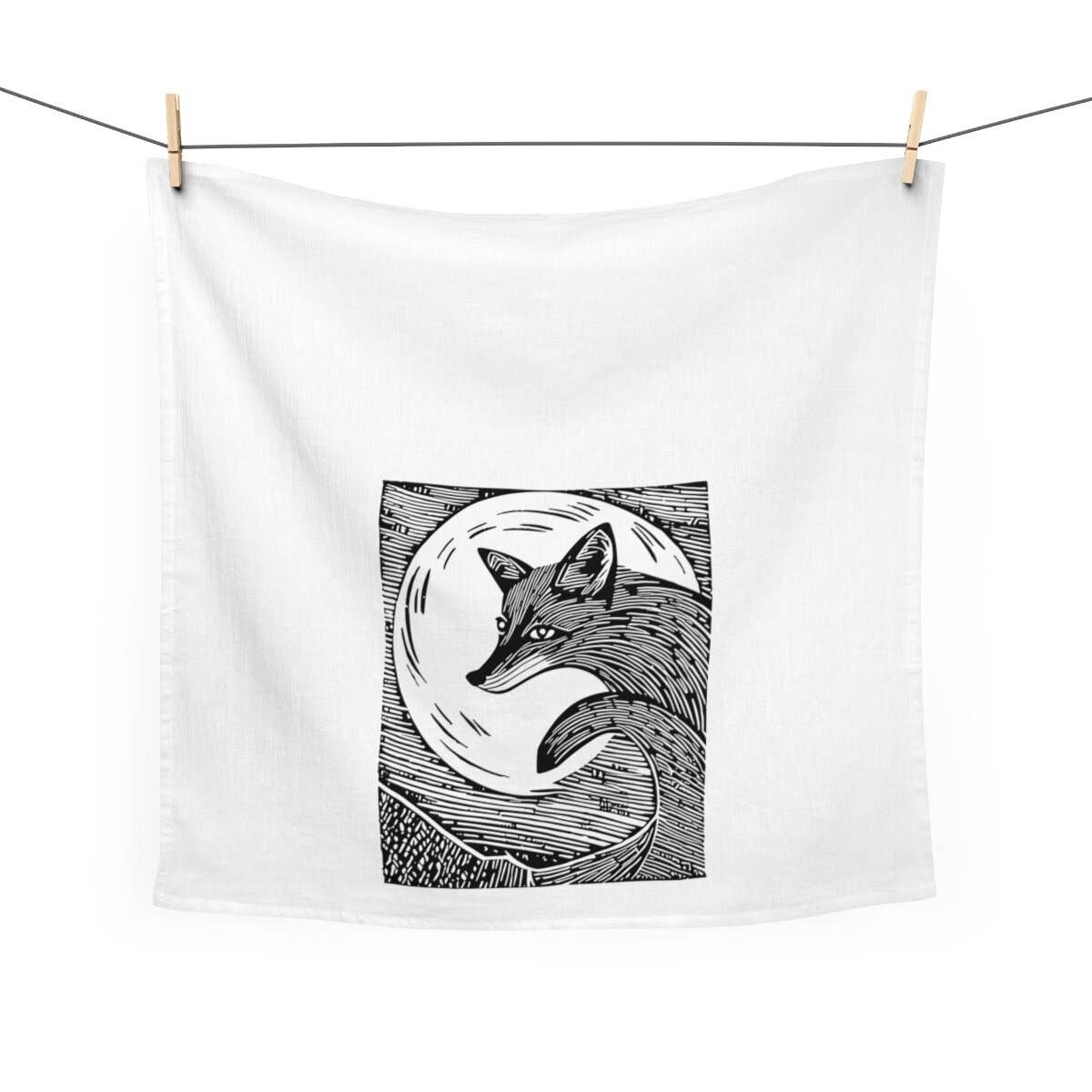 Fox in the Moonlight 100% Cotton Printed Kitchen Tea Towel, photo 1 of 2