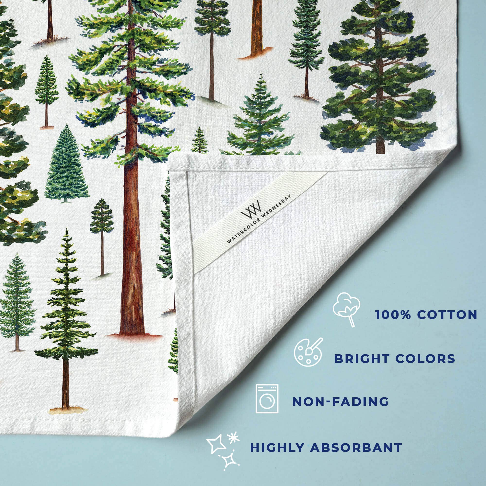 Evergreen Trees Tea Towel | Nature Kitchen Towel, photo 3 of 5