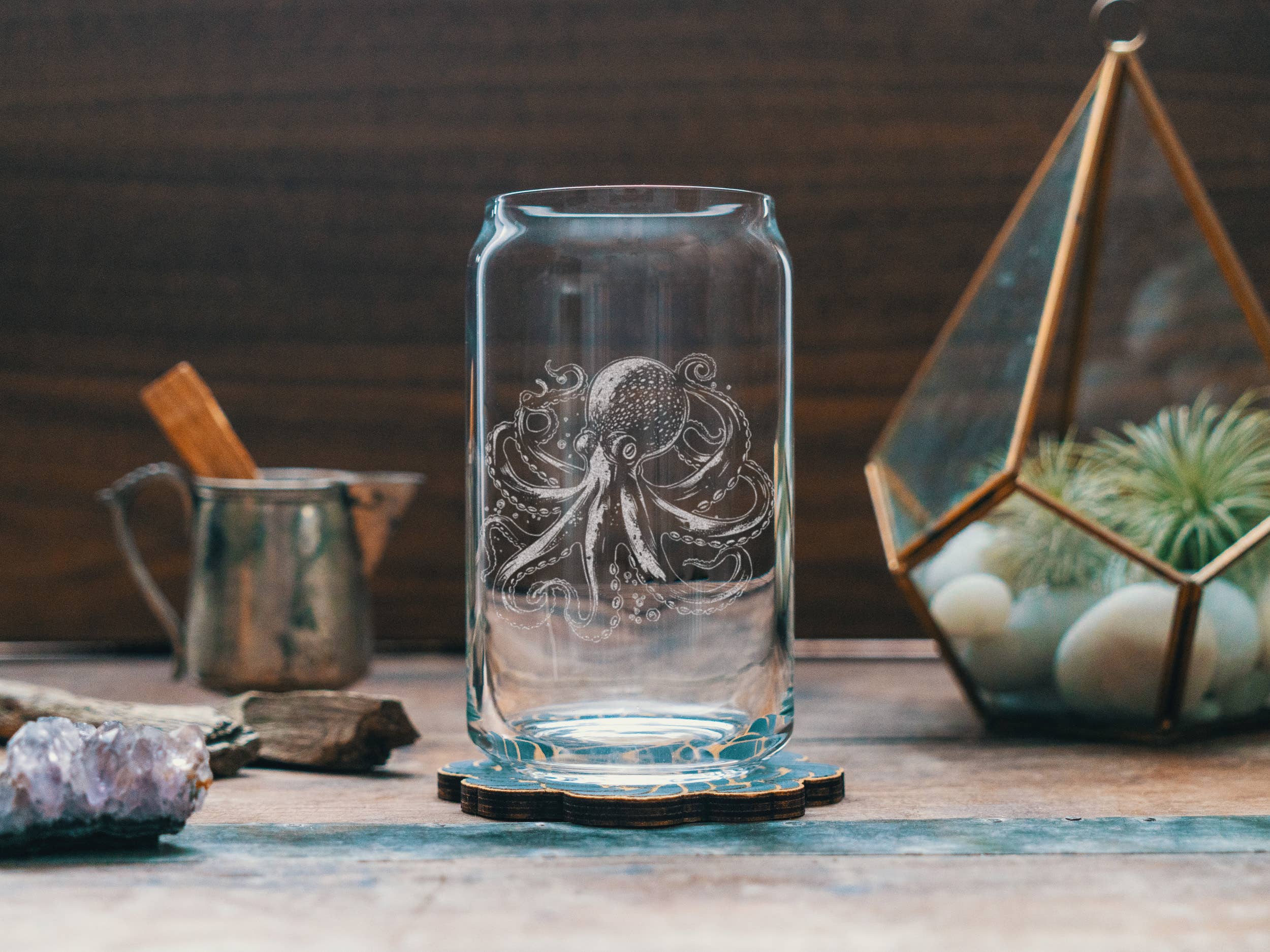 Octopus Etched Drinking Glasses: Old Fashion ~ 12 oz, photo 3 of 5