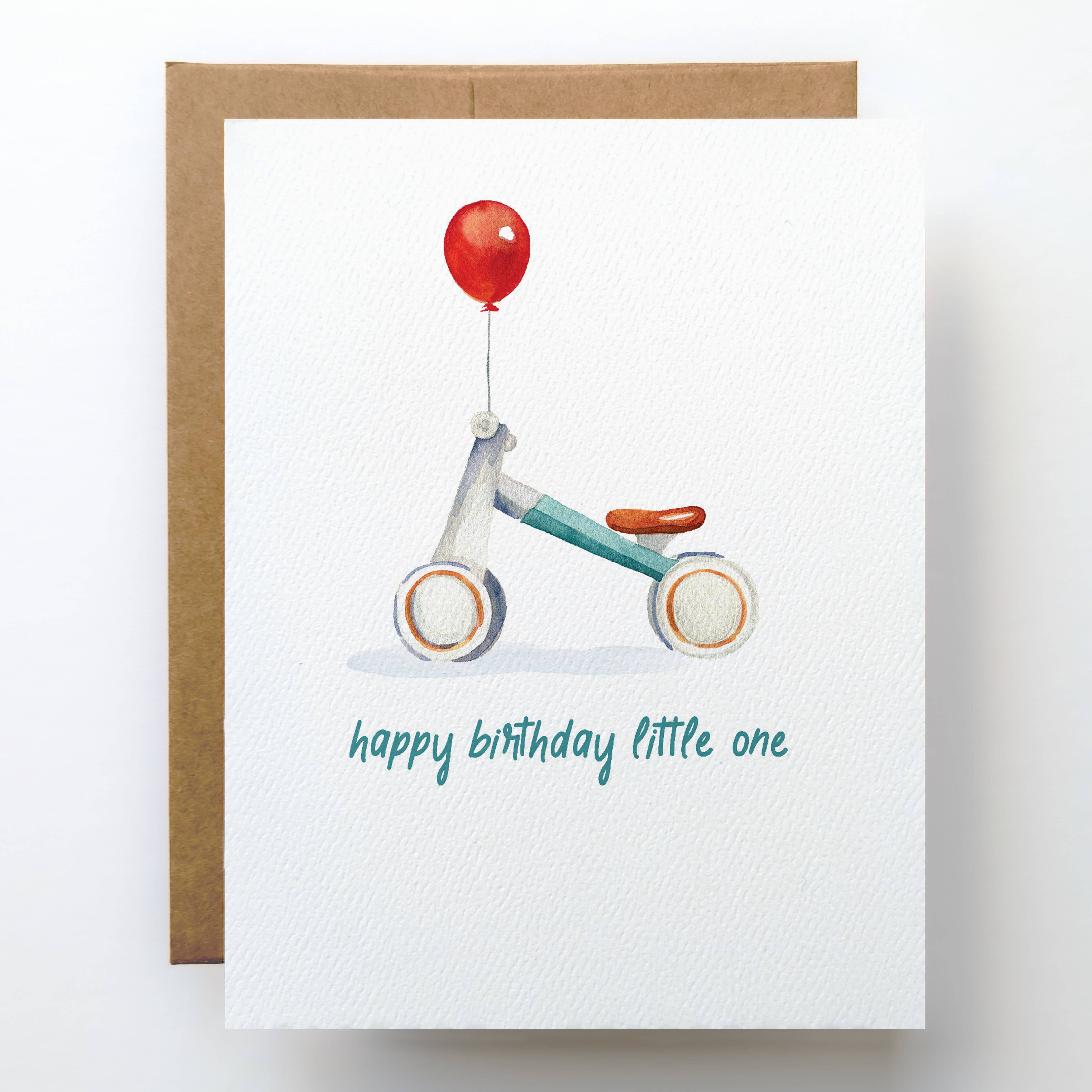 Baby Birthday Card | Balance Bike Red Balloon Design, photo 1 of 4