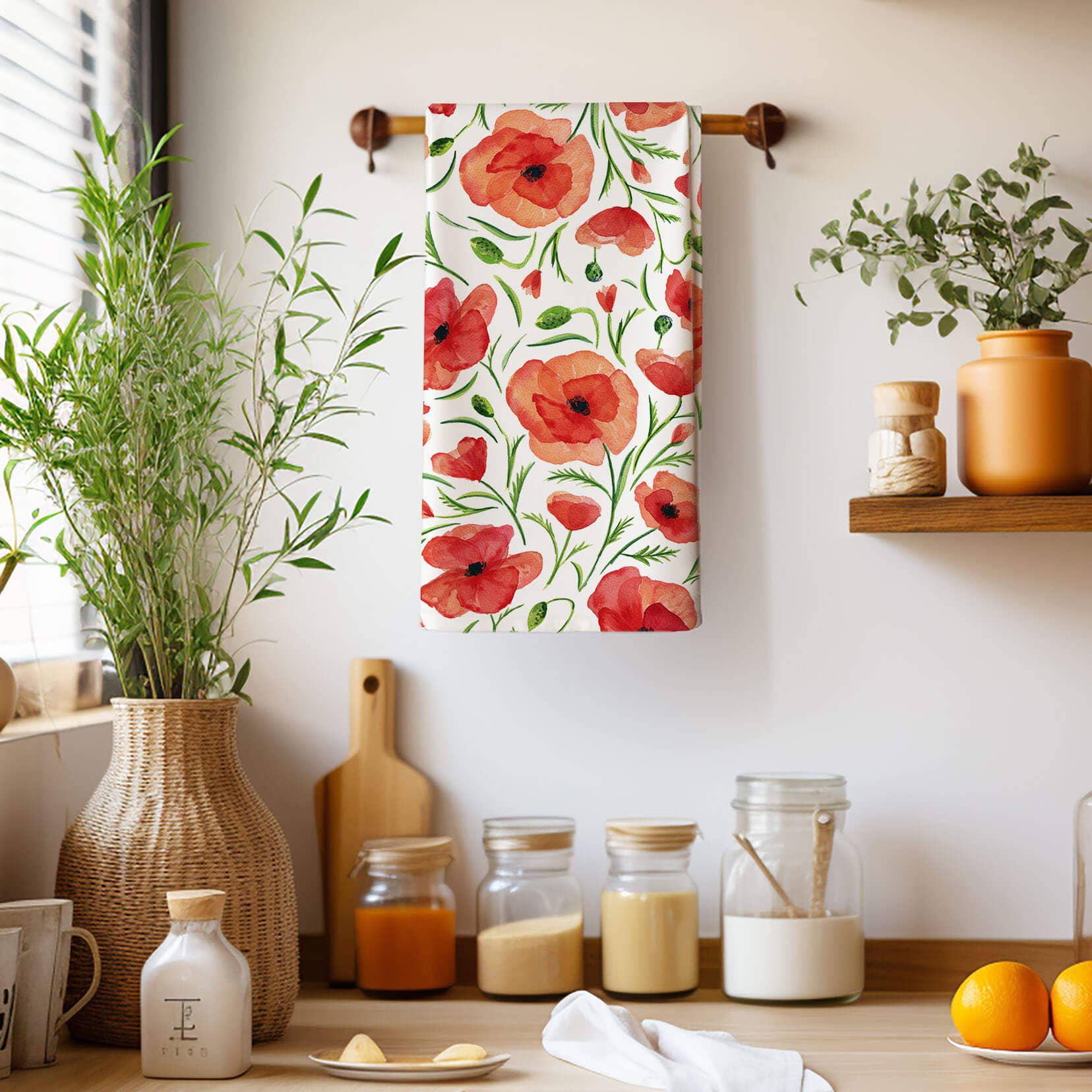 Red Poppy Tea Towel | Watercolor Wildflower Kitchen Towel, photo 2 of 7
