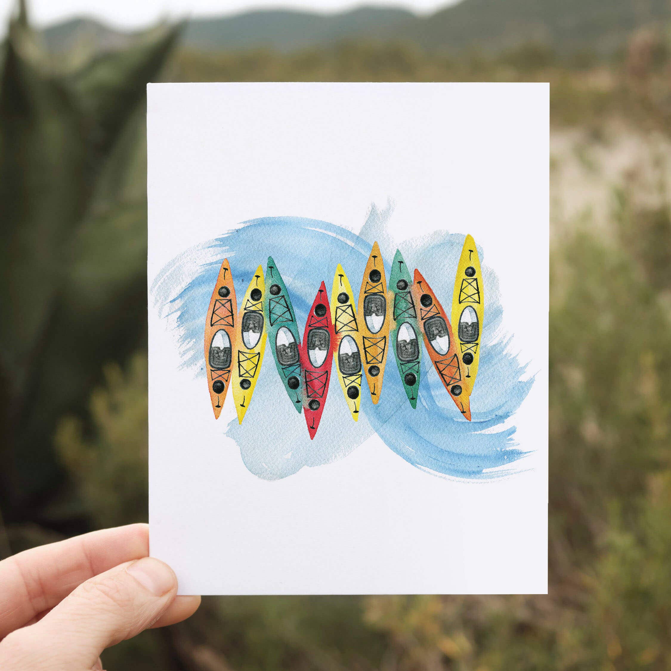 Kayak Greeting Card | Colorful Kayaking Watercolor Design: Single Card, photo 3 of 4