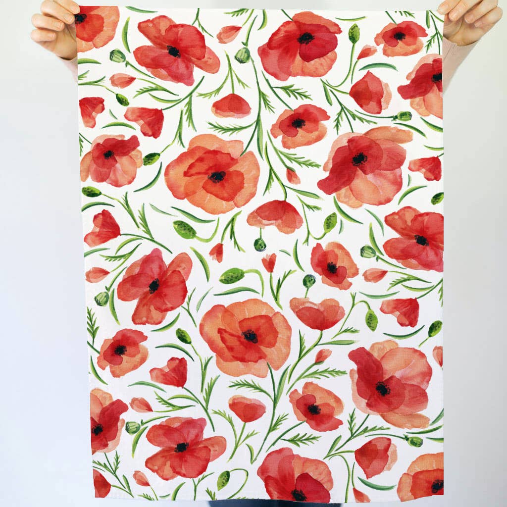 Red Poppy Tea Towel | Watercolor Wildflower Kitchen Towel, photo 6 of 7