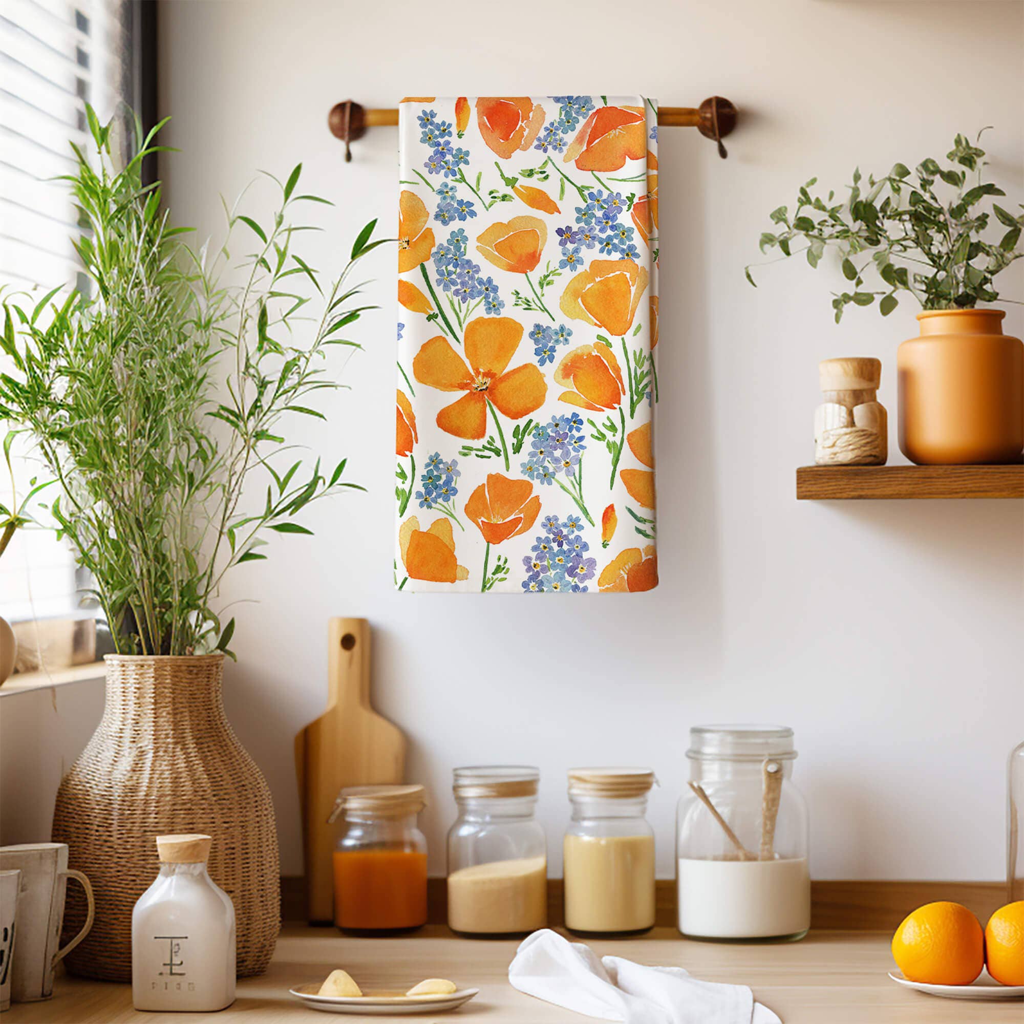 California Poppy Tea Towel | Watercolor Wildflower Floral, photo 2 of 6