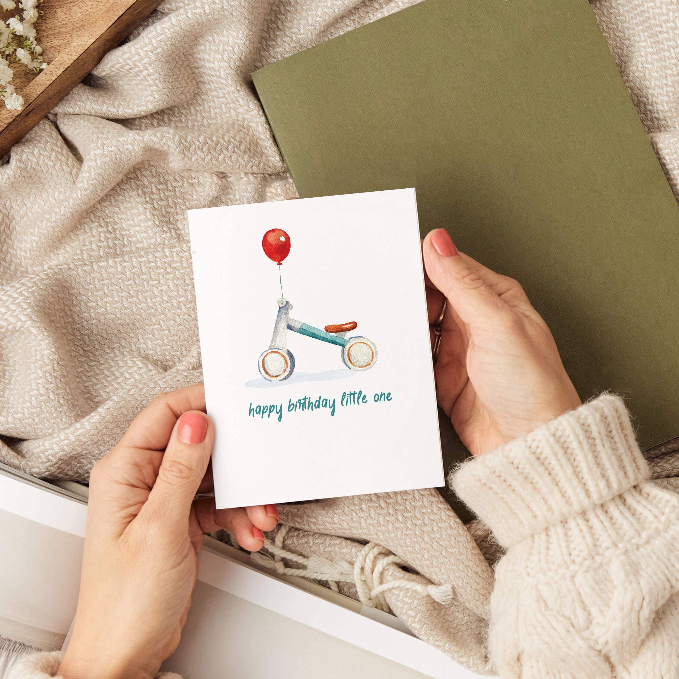 Baby Birthday Card | Balance Bike Red Balloon Design, photo 3 of 4