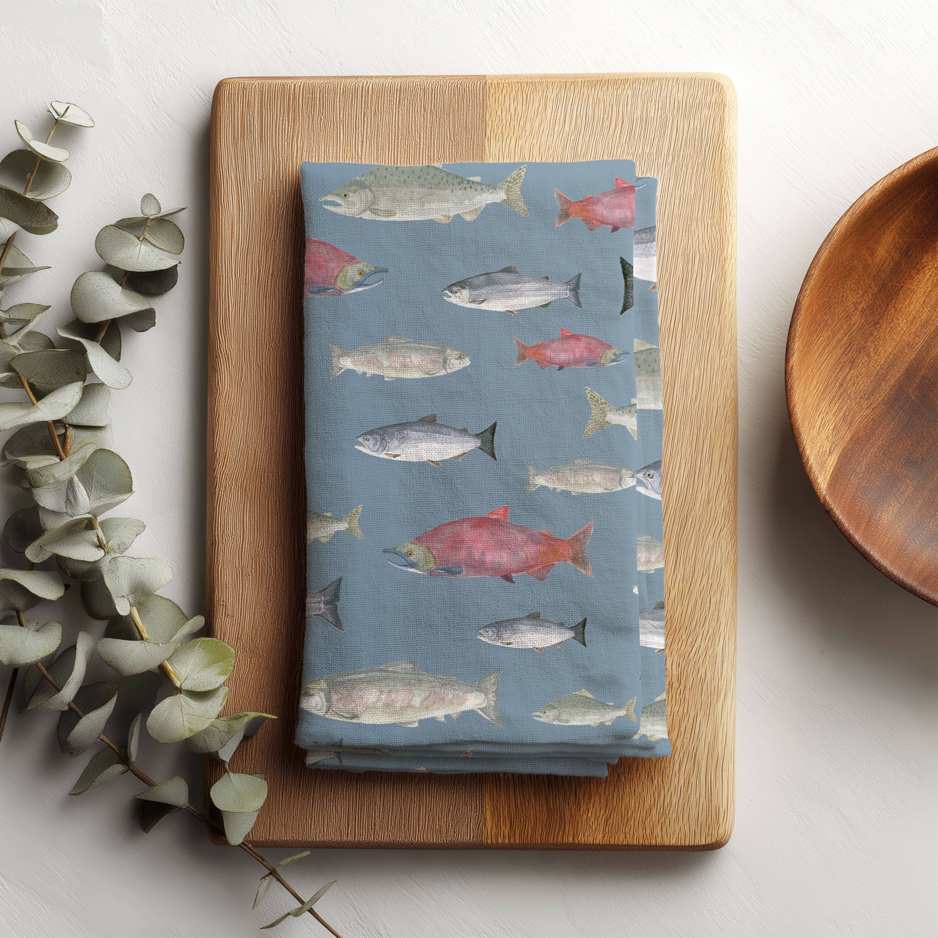 Salmon Tea Towel - Organic Cotton Kitchen Towel, photo 2 of 5