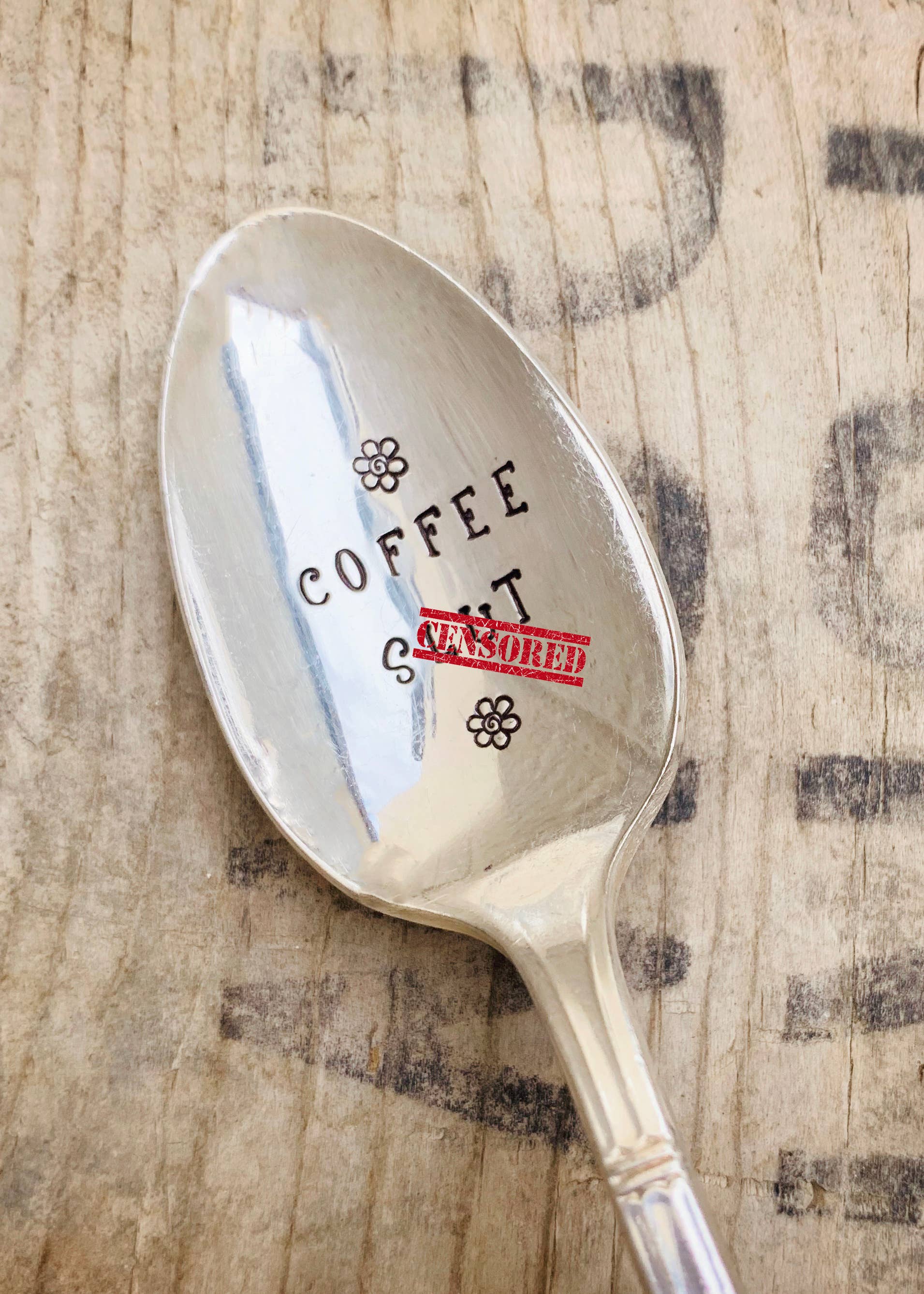 Pinkies up B*****s (teaspoon)Naughty Coffee Themed Hand-Stamped Vintage Silver Spoons:, photo 3 of 8