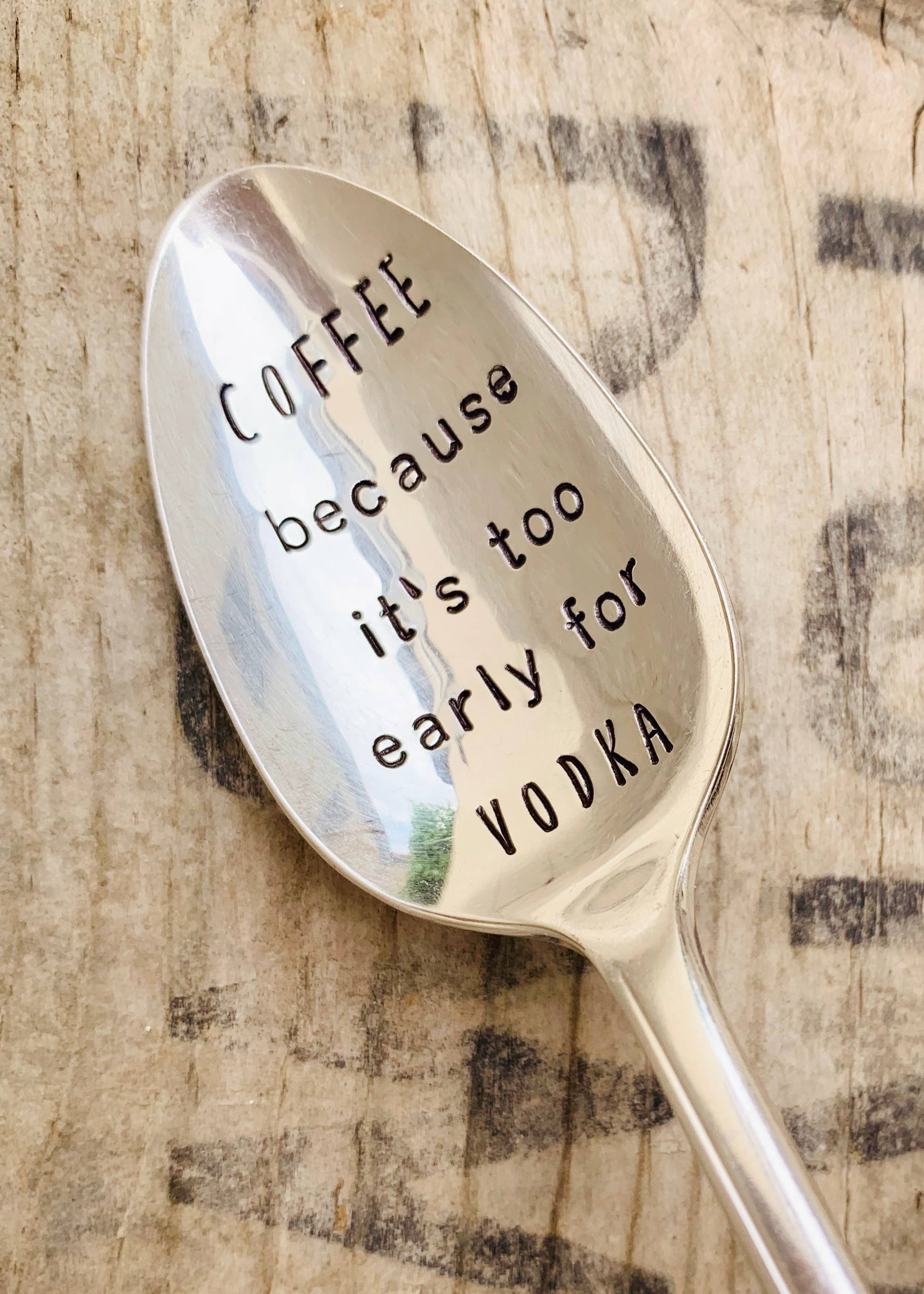 Coffee Themed Vintage Kitchen Spoon: Too Early for Vodka