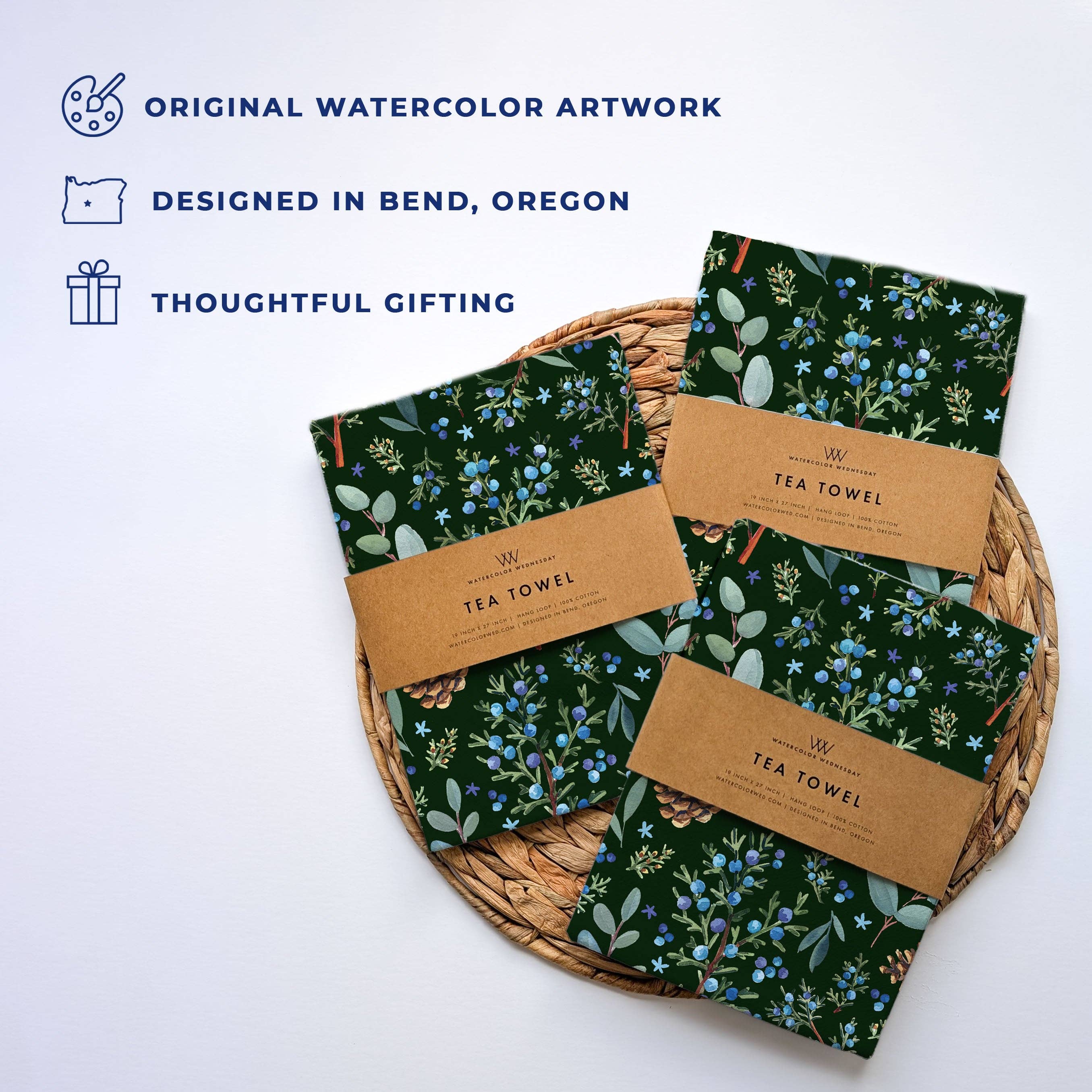 Winter Juniper Tea Towel | Holiday Botanical Kitchen Decor, photo 3 of 6