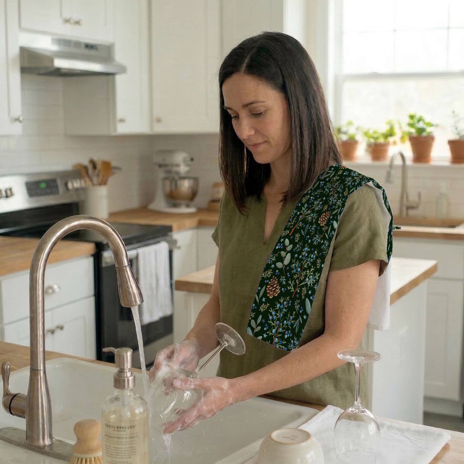 Winter Juniper Tea Towel | Holiday Botanical Kitchen Decor, photo 5 of 6
