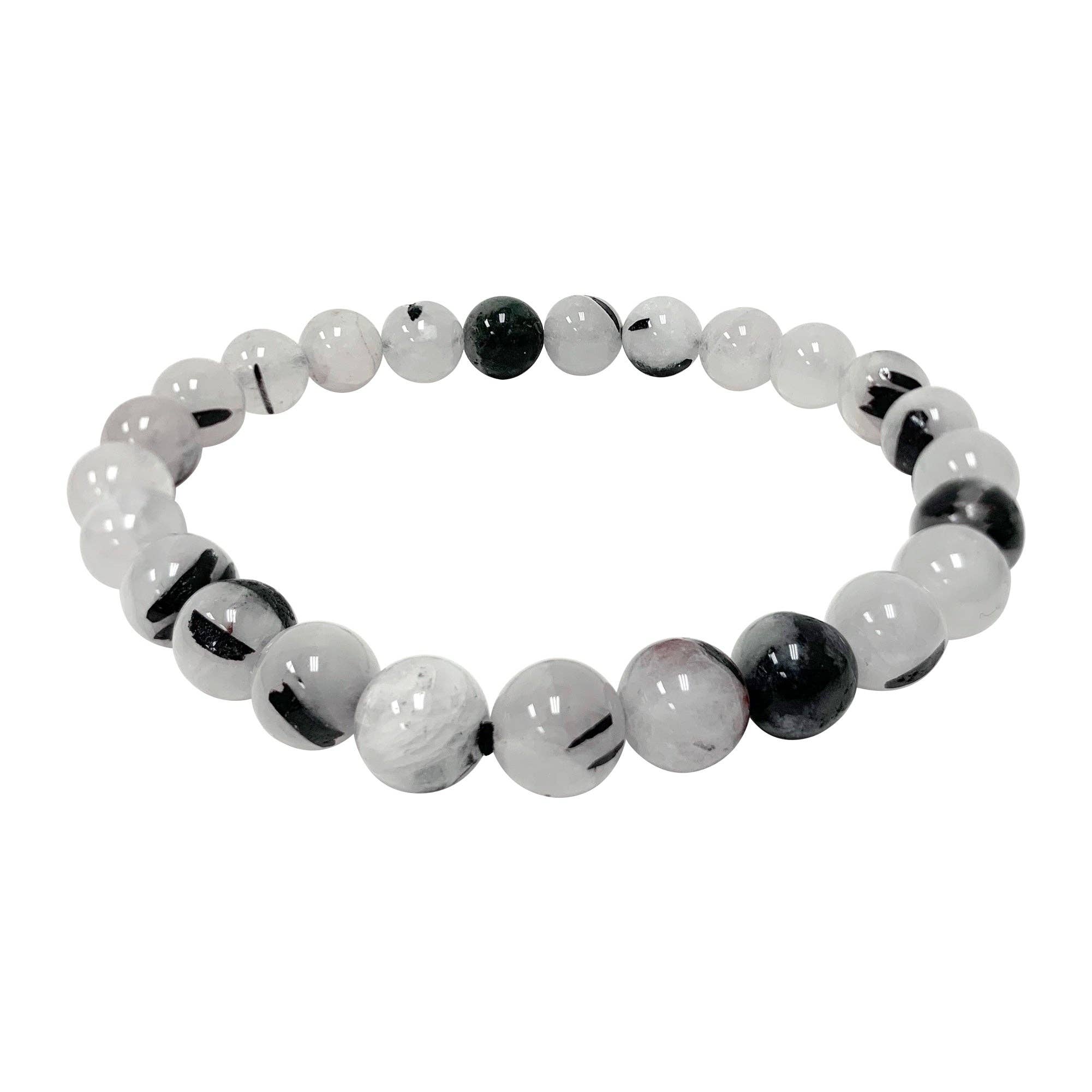 8mm Black Rutilated Quartz Bead Unisex Handmade Stretch Bracelet, photo 1 of 3