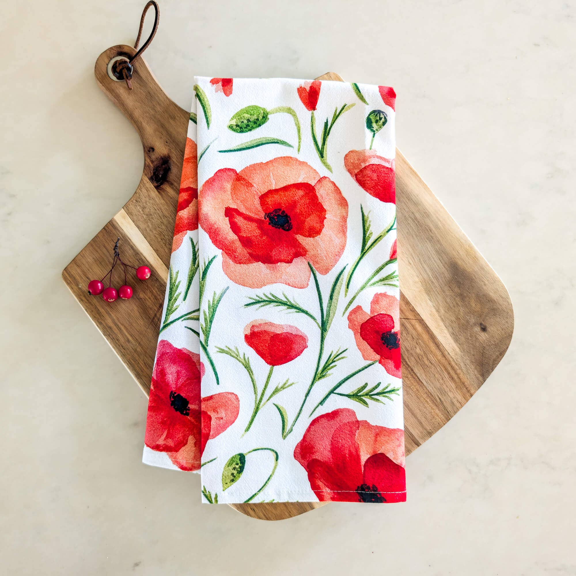 Red Poppy Tea Towel | Watercolor Wildflower Kitchen Towel, photo 1 of 7