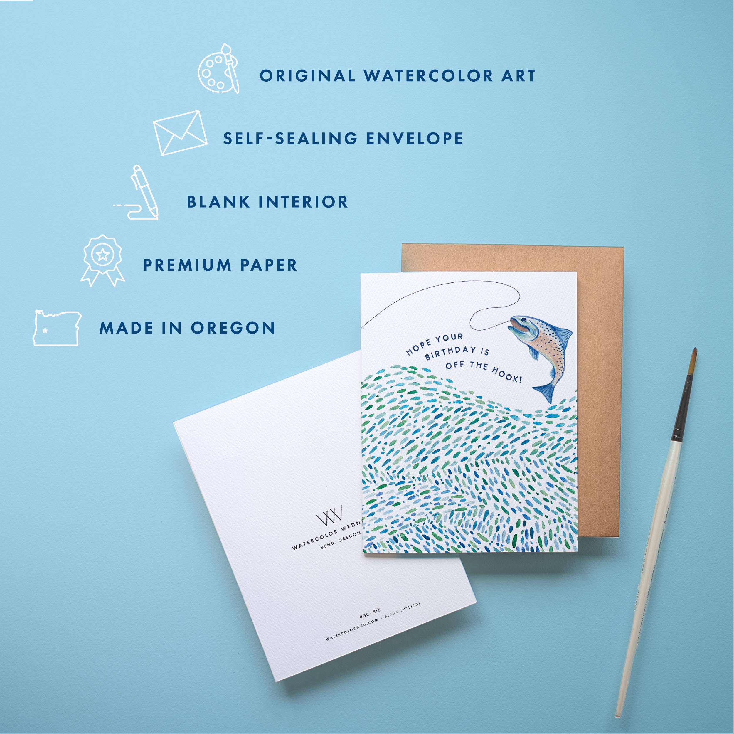 Fishing Birthday Card | Jumping Fish Pun Design: Single Card, photo 2 of 4
