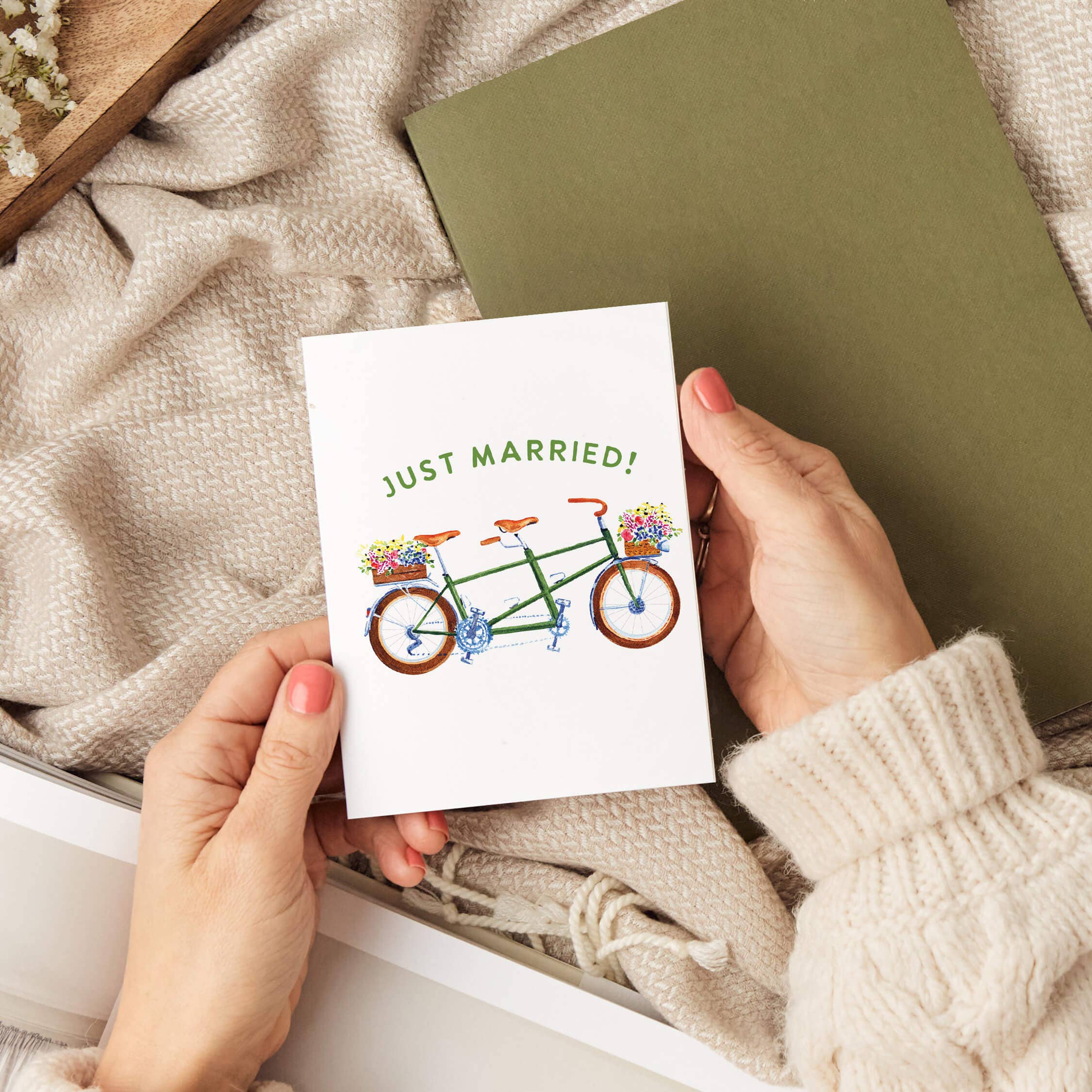 Just Married Tandem Wedding Card | Bicycle Congratulations, photo 3 of 4