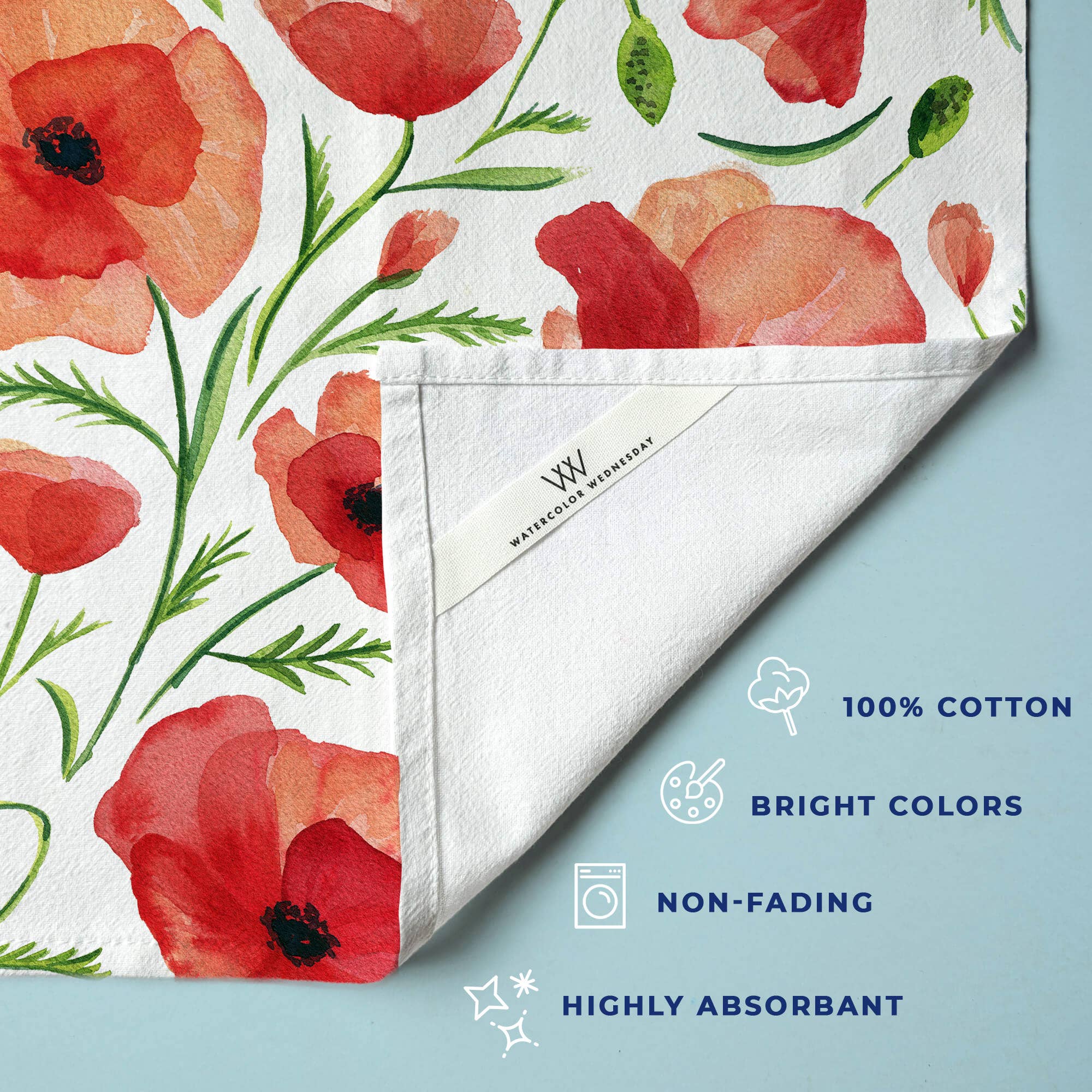 Red Poppy Tea Towel | Watercolor Wildflower Kitchen Towel, photo 3 of 7