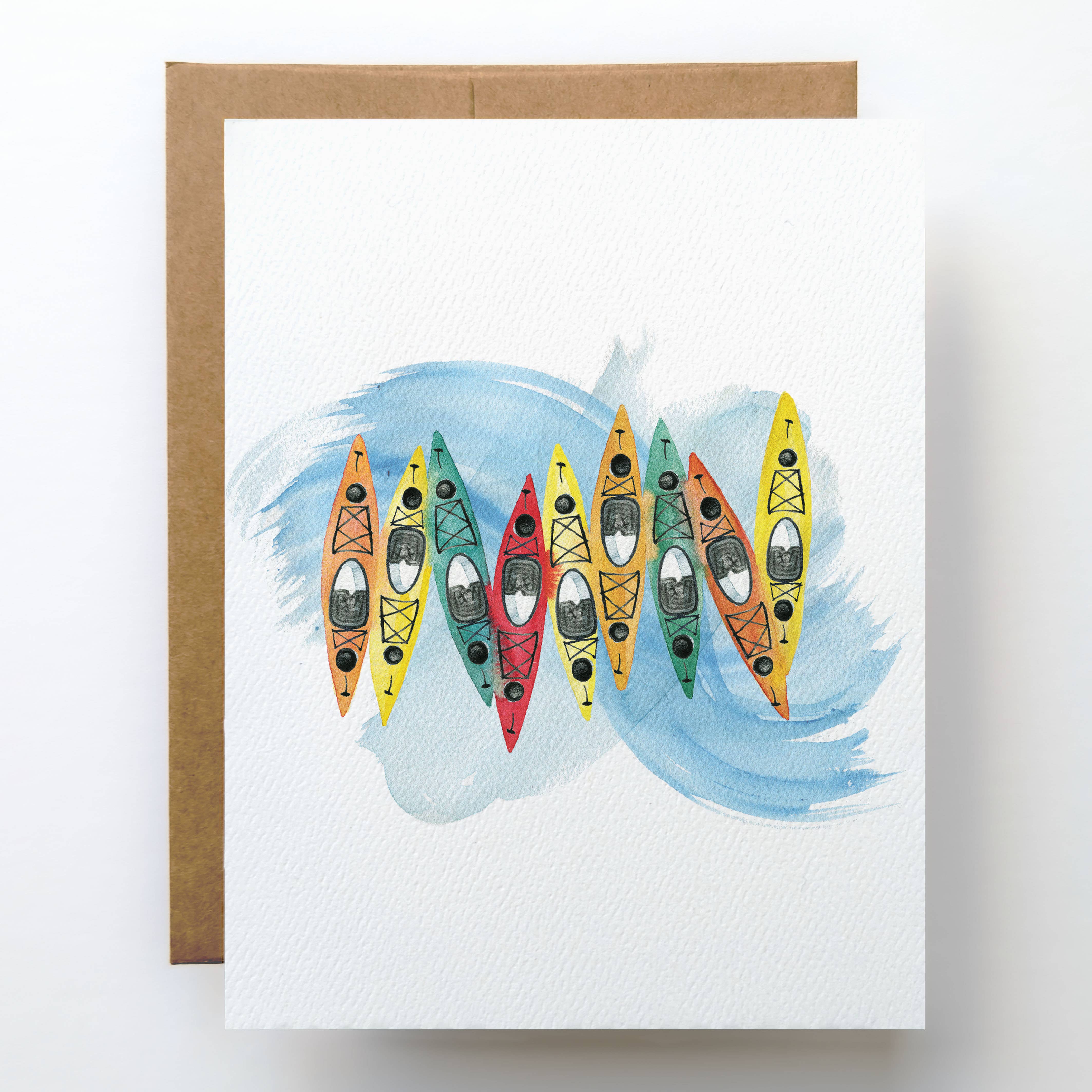 Kayak Greeting Card | Colorful Kayaking Watercolor Design: Single Card, photo 1 of 4