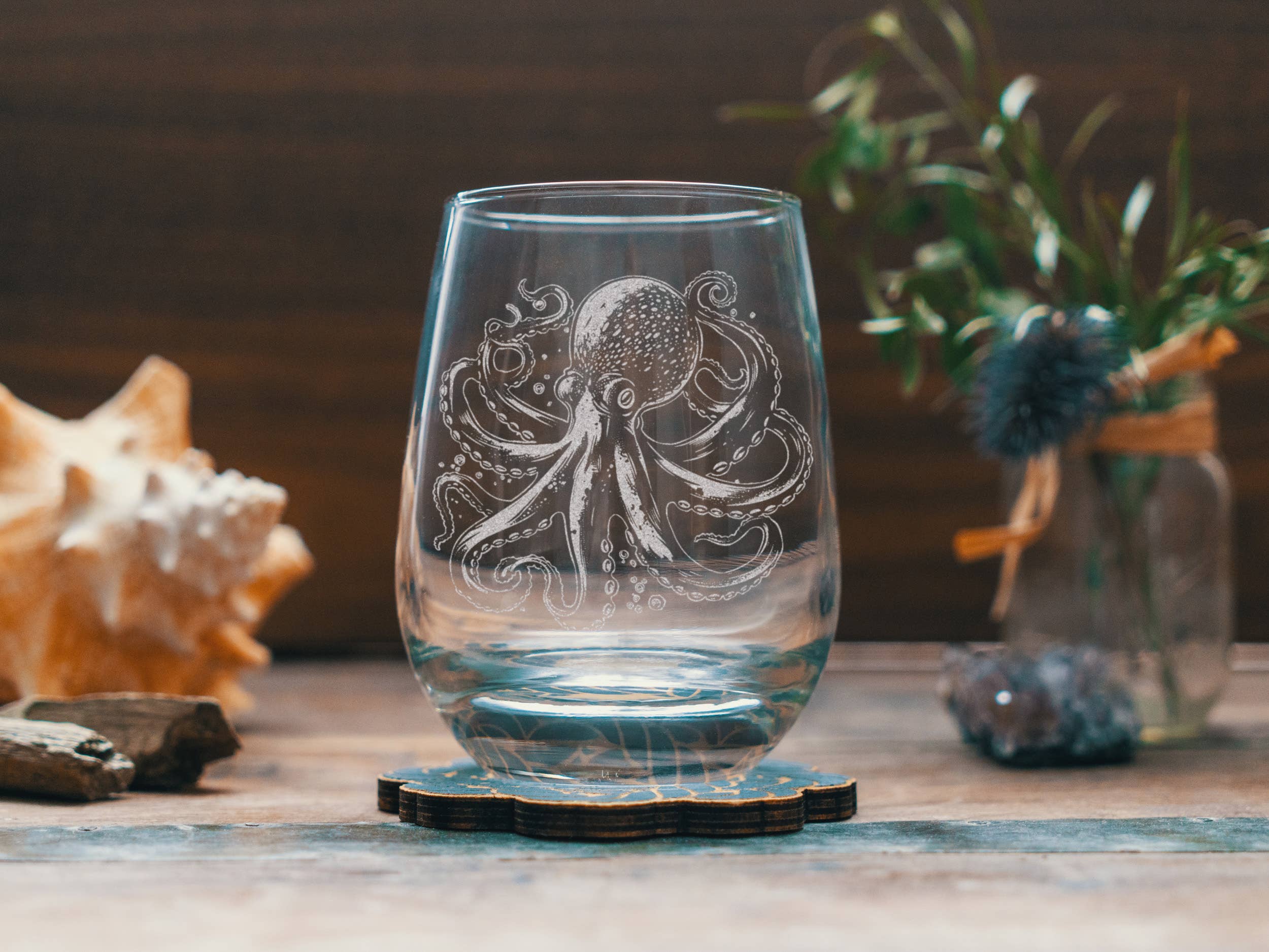 Octopus Etched Drinking Glasses: Old Fashion ~ 12 oz, photo 4 of 5