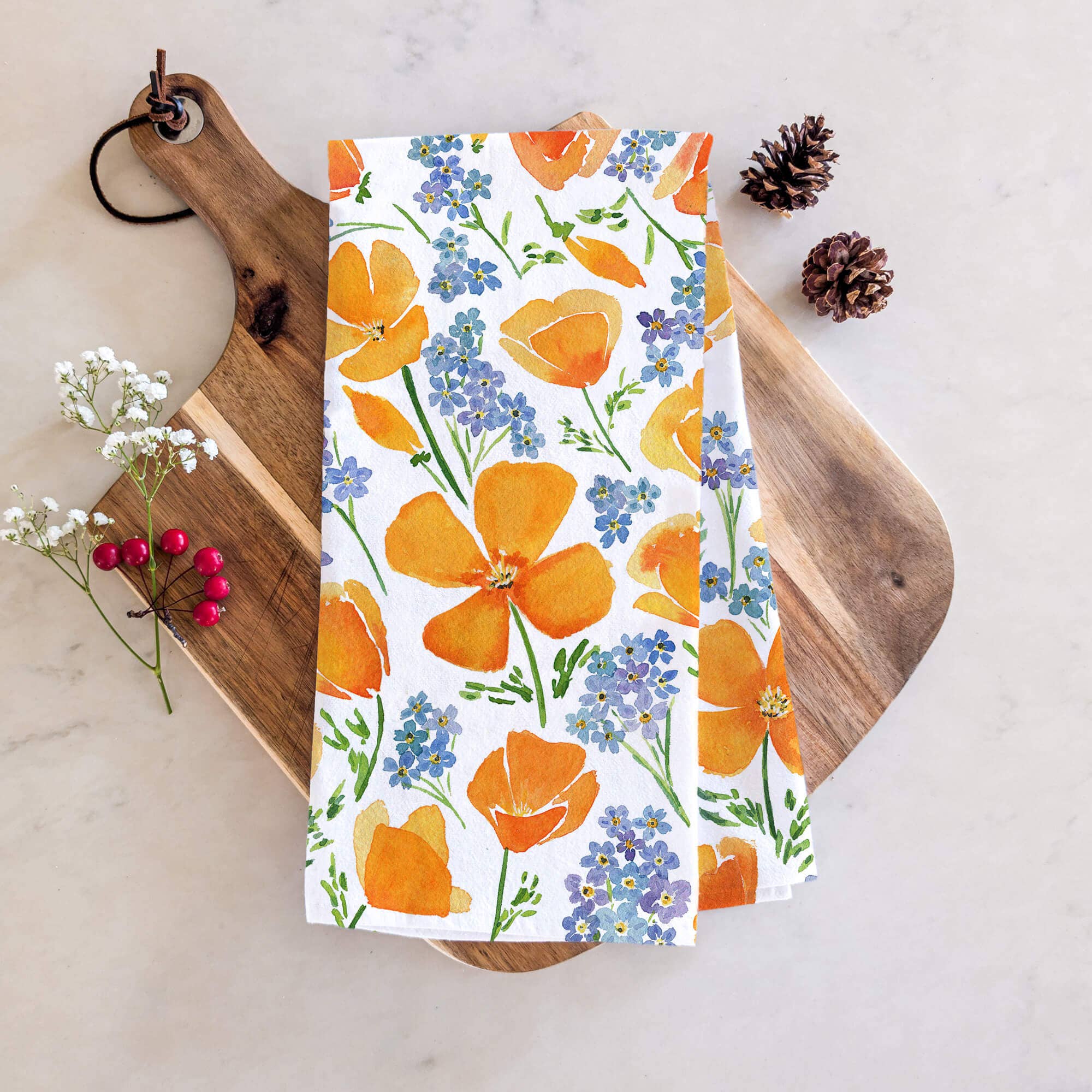 California Poppy Tea Towel | Watercolor Wildflower Floral, photo 1 of 6