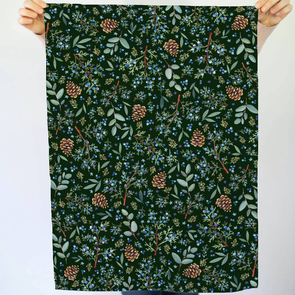 Winter Juniper Tea Towel | Holiday Botanical Kitchen Decor, photo 6 of 6