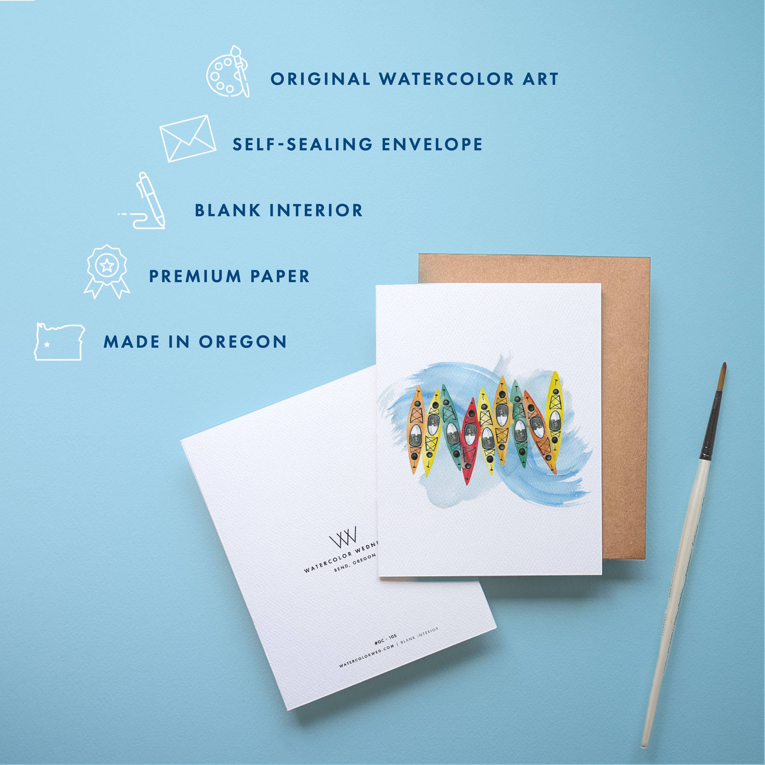 Kayak Greeting Card | Colorful Kayaking Watercolor Design: Single Card, photo 2 of 4