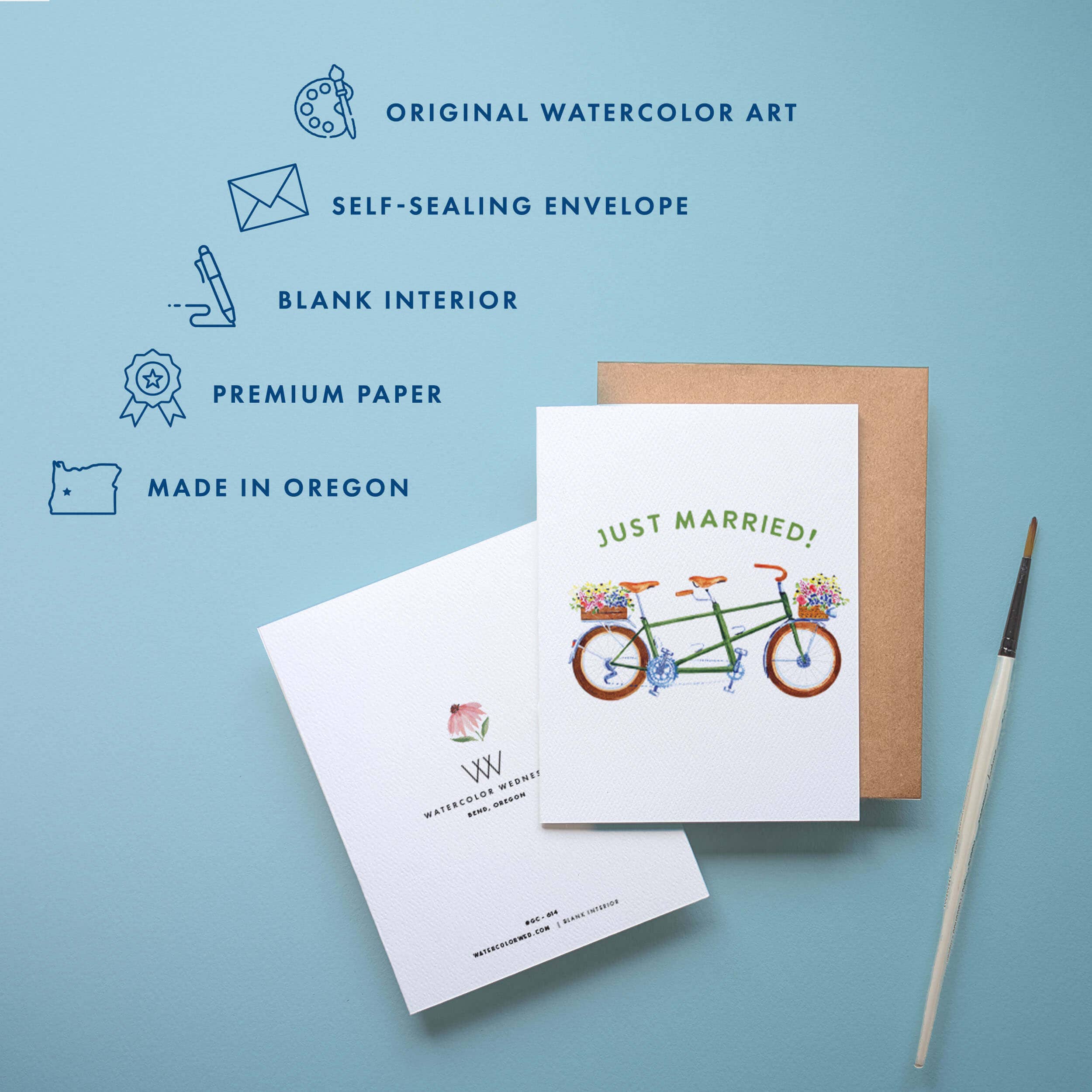 Just Married Tandem Wedding Card | Bicycle Congratulations, photo 2 of 4