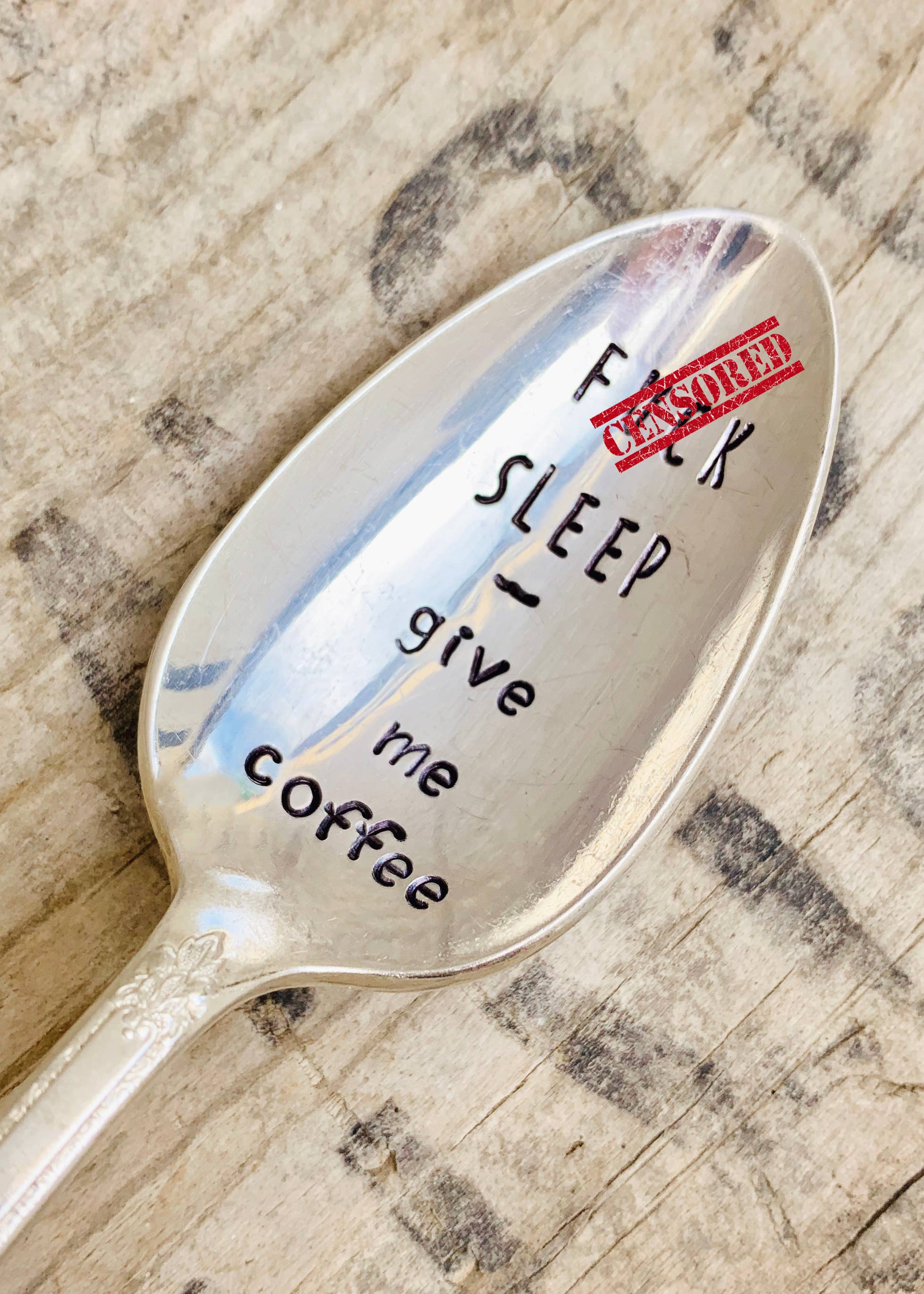 Pinkies up B*****s (teaspoon)Naughty Coffee Themed Hand-Stamped Vintage Silver Spoons:, photo 6 of 8