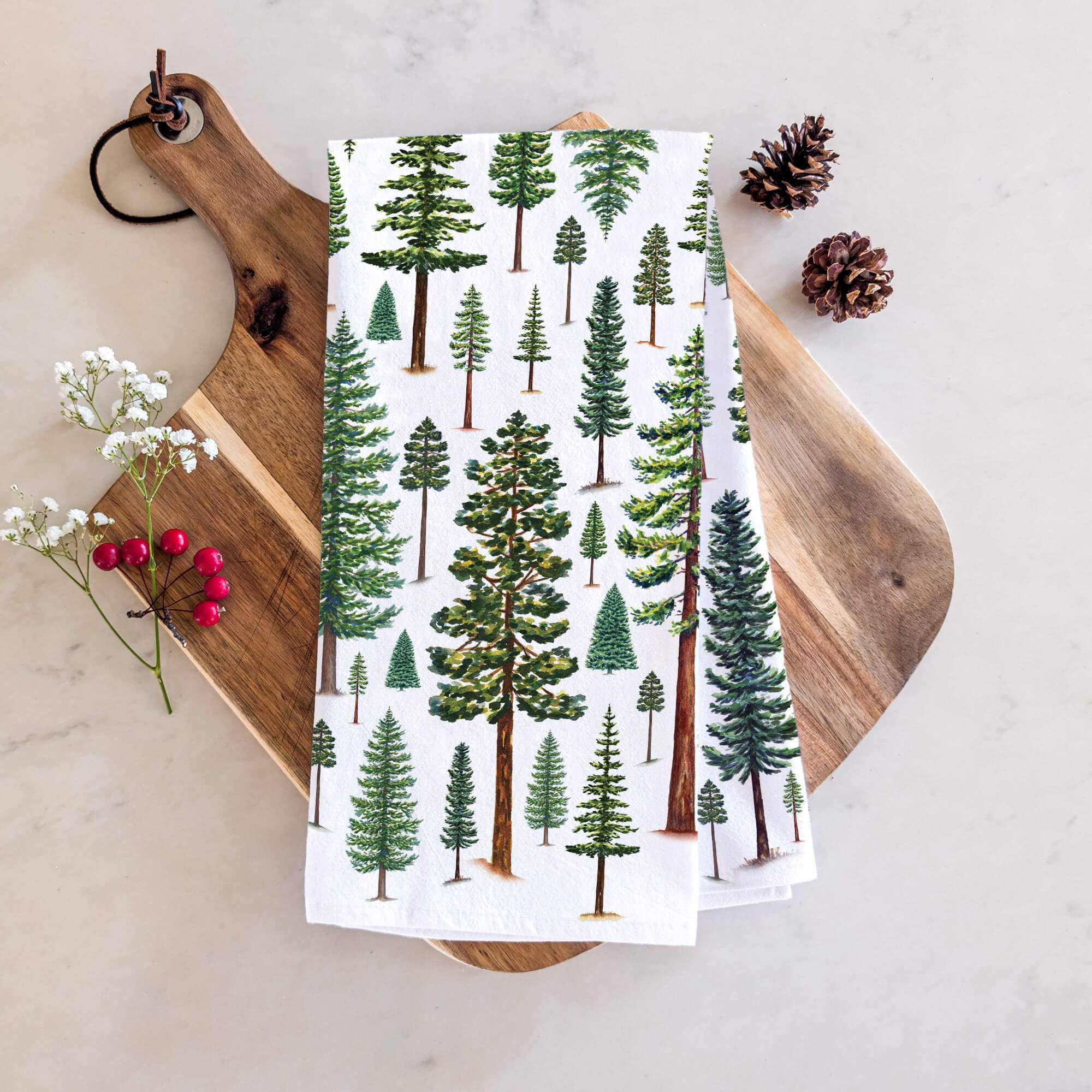 Evergreen Trees Tea Towel | Nature Kitchen Towel, photo 1 of 5